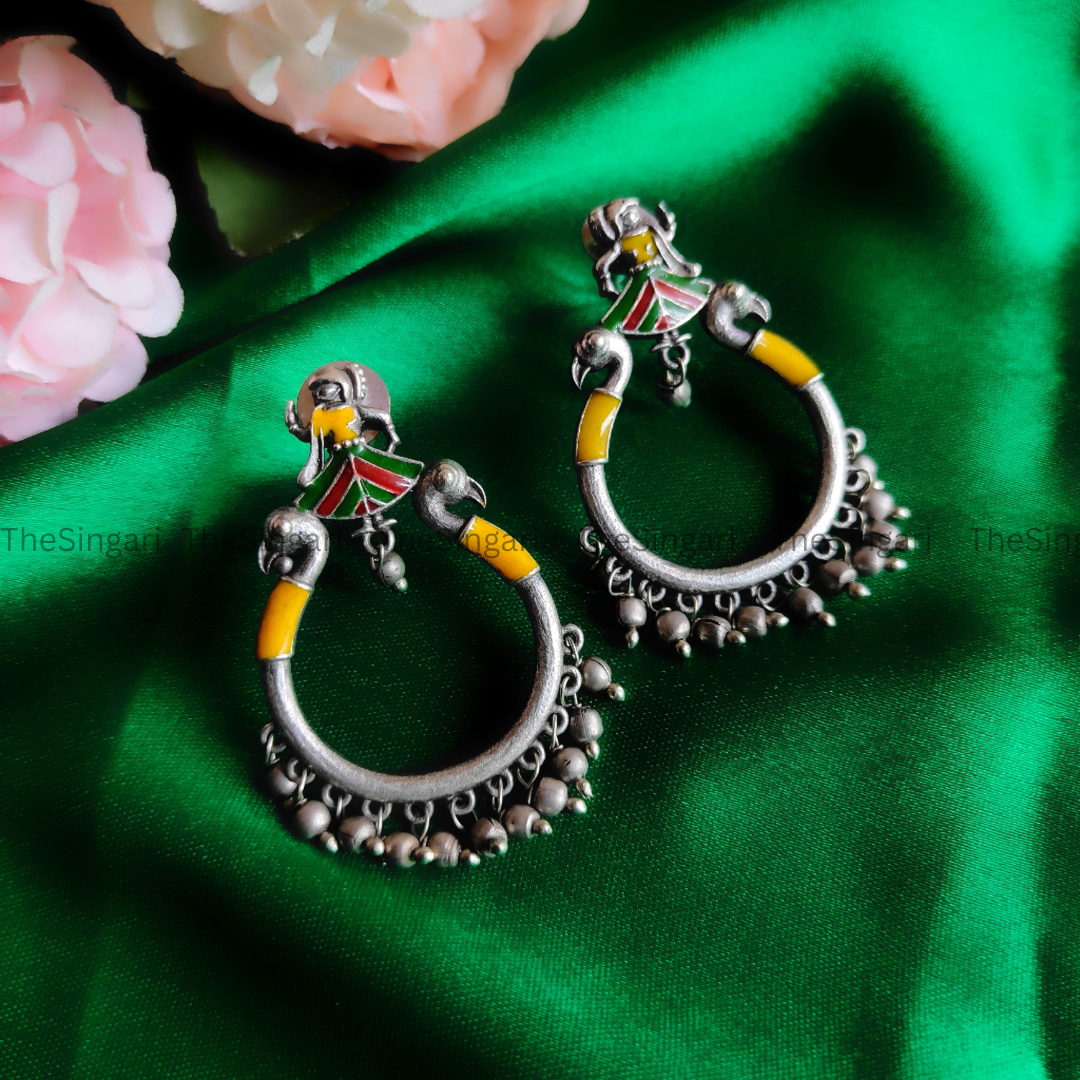 Silver-Plated Yellow Enameled Dancing Lady Earrings
