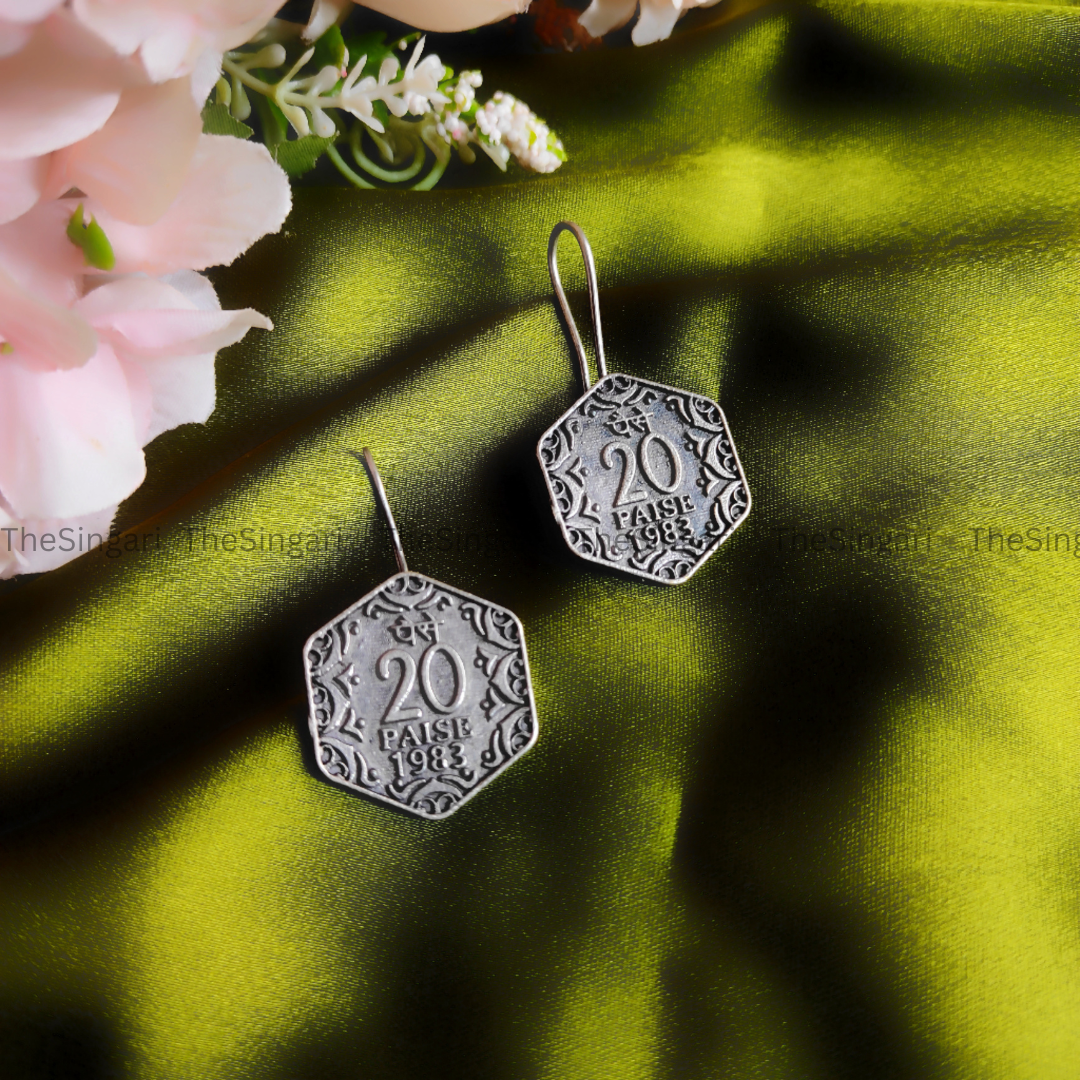 20 paise brass based silver earrings