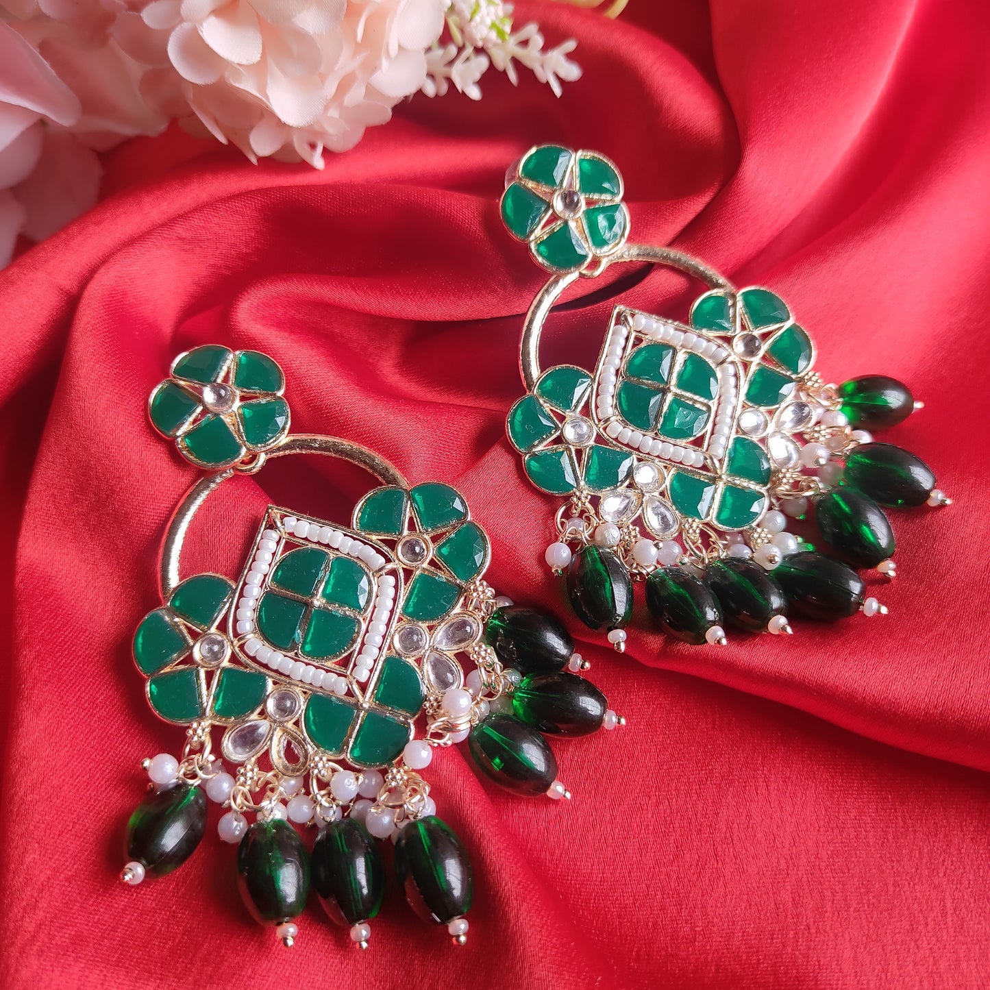 Dark green Adrika kundan earrings