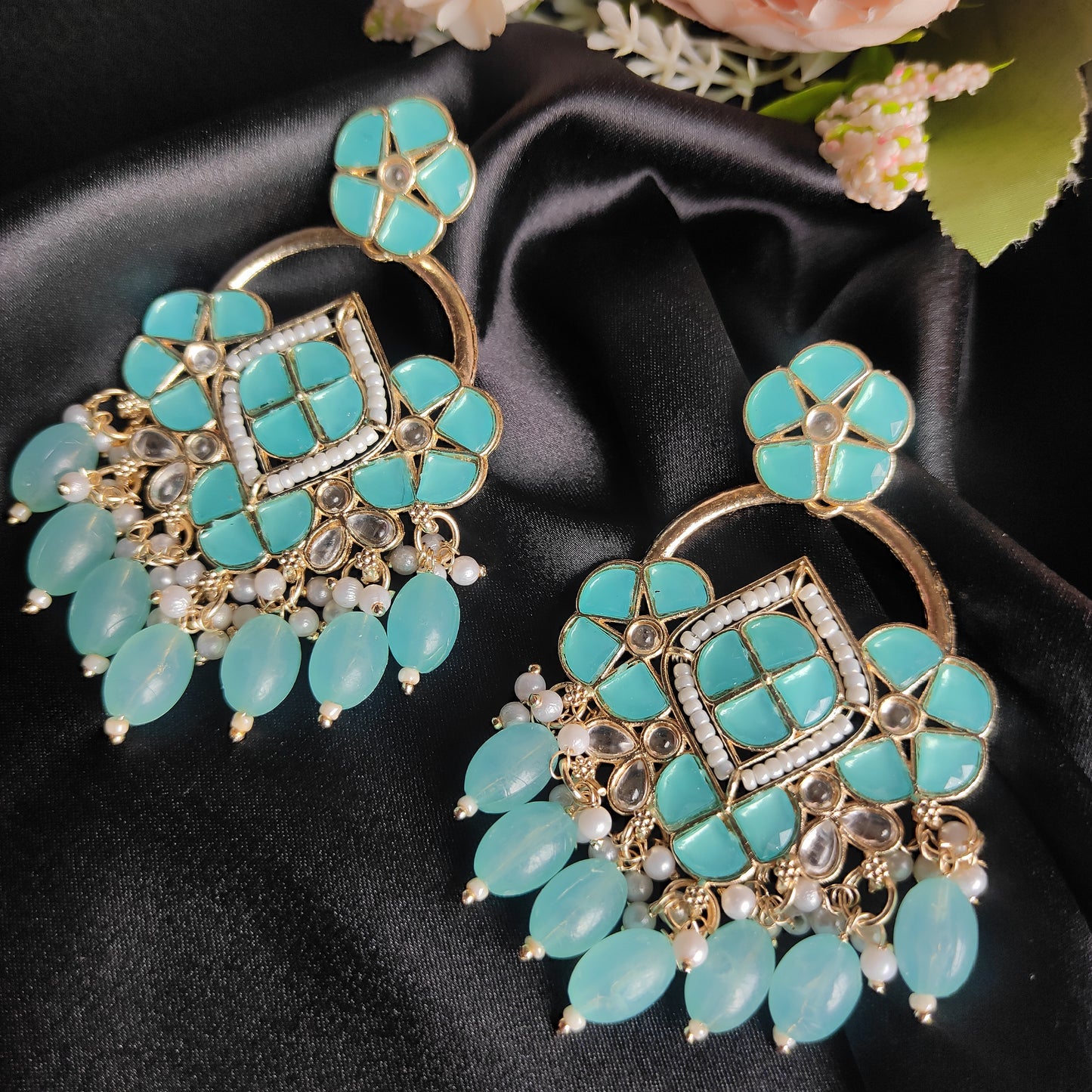 Sky blue Adrika kundan earrings