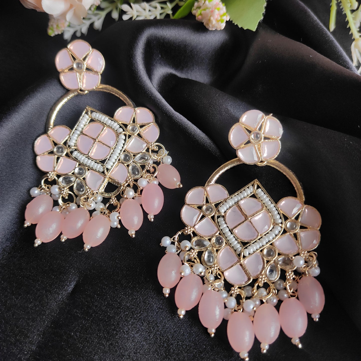 Pink Adrika kundan earrings