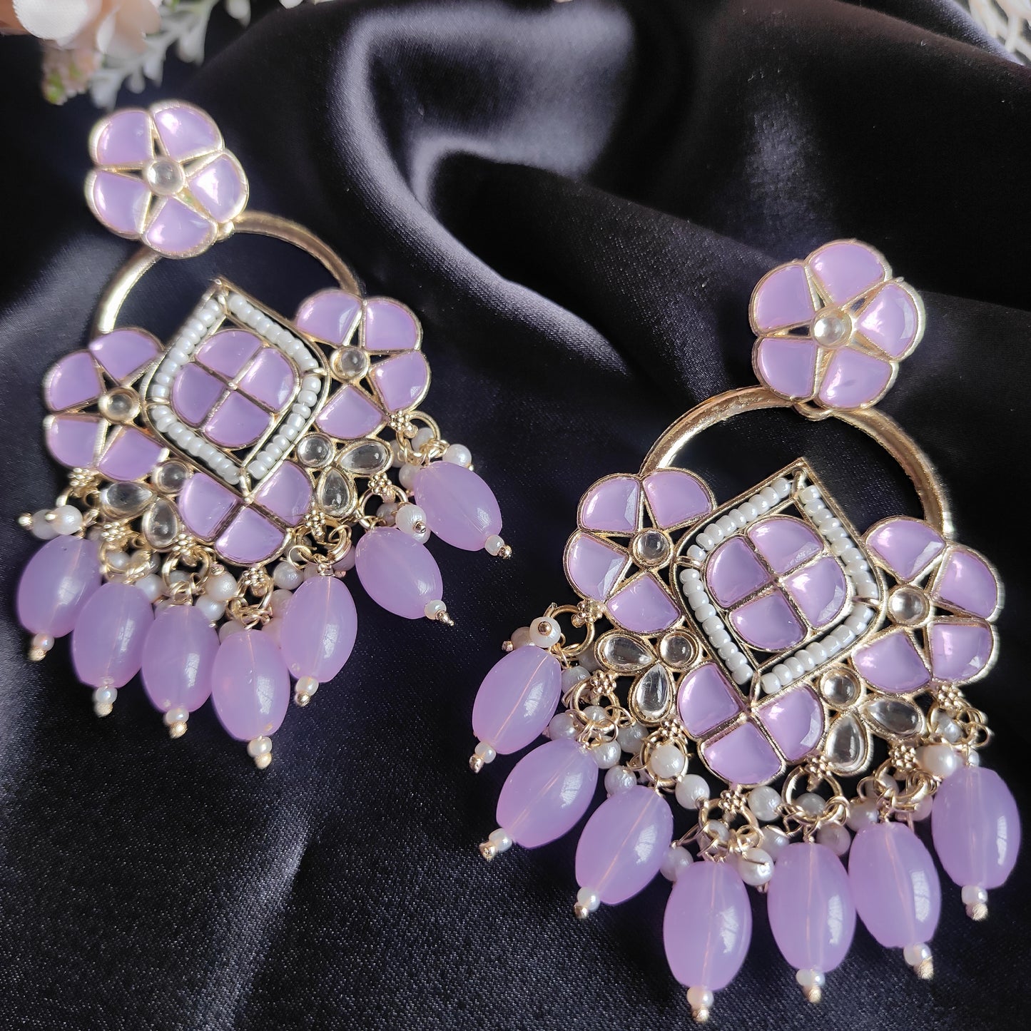 Lavender Adrika kundan earrings