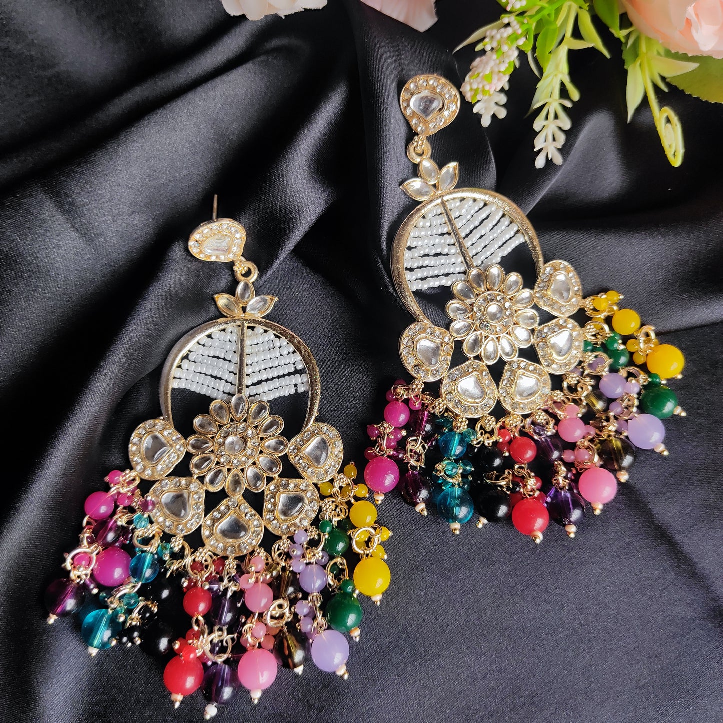 Multicolour Vinata kundan earrings