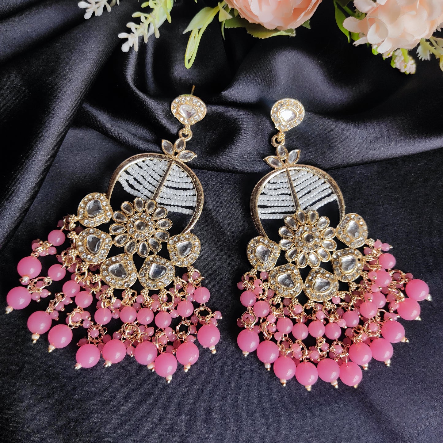 Pink Vinata kundan earrings