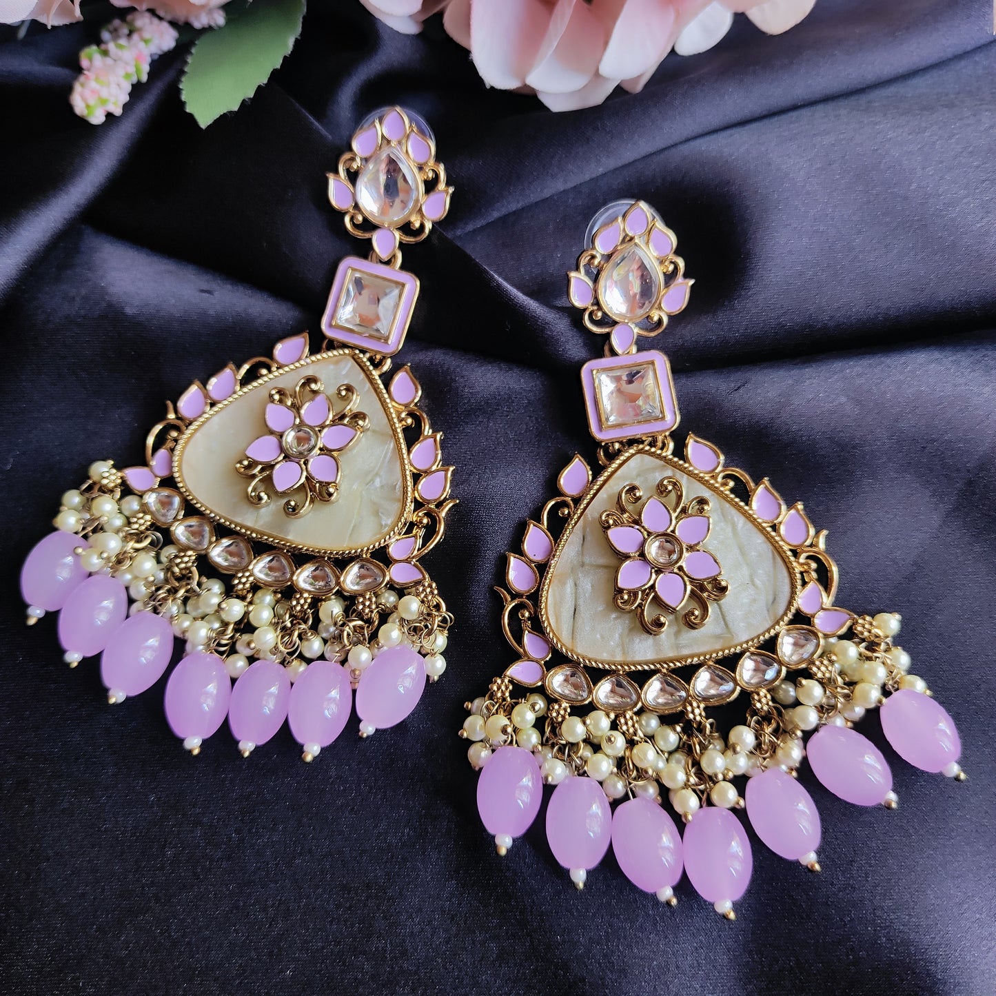 Lavender Tapati premium kundan earring