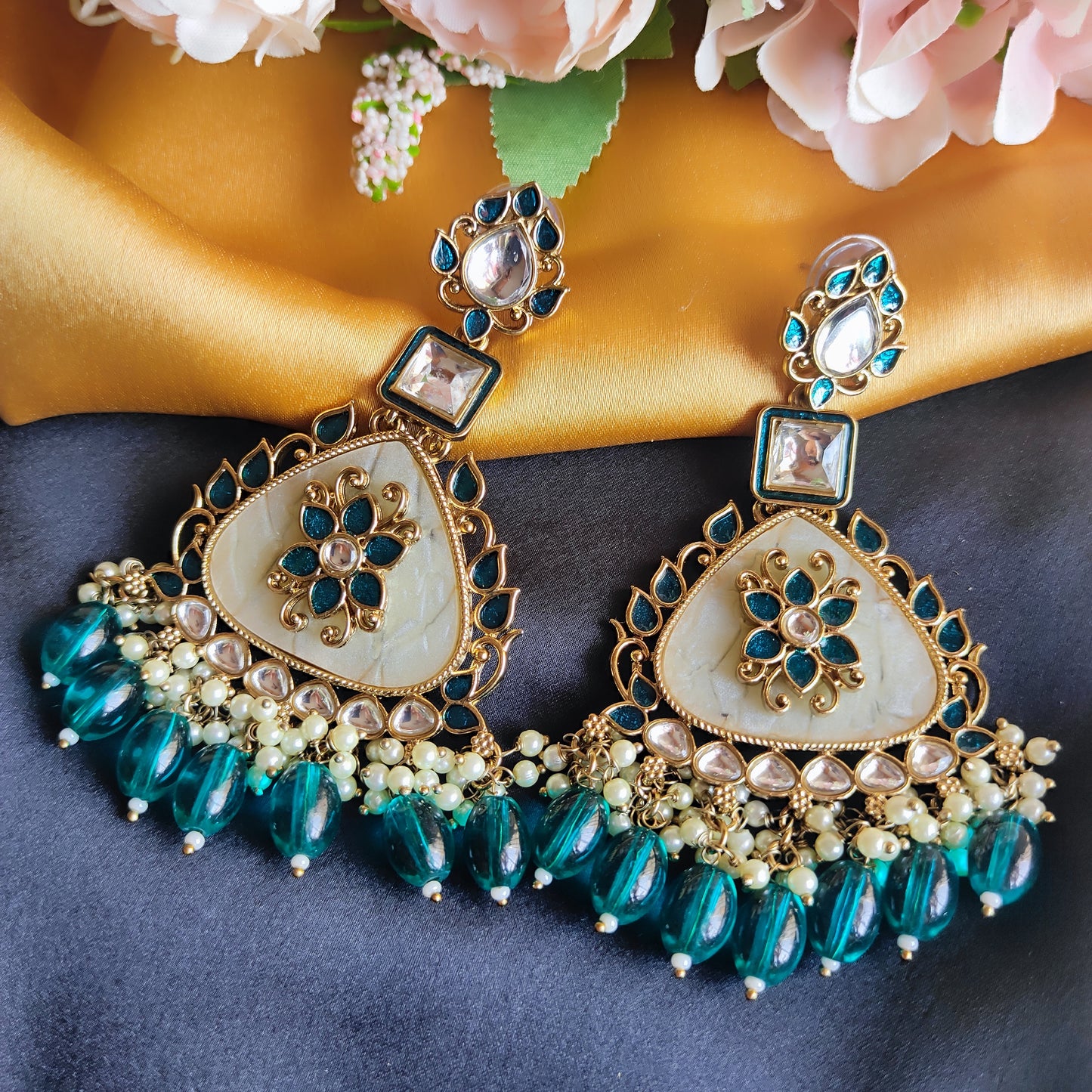 Turquoise Tapati premium kundan earring