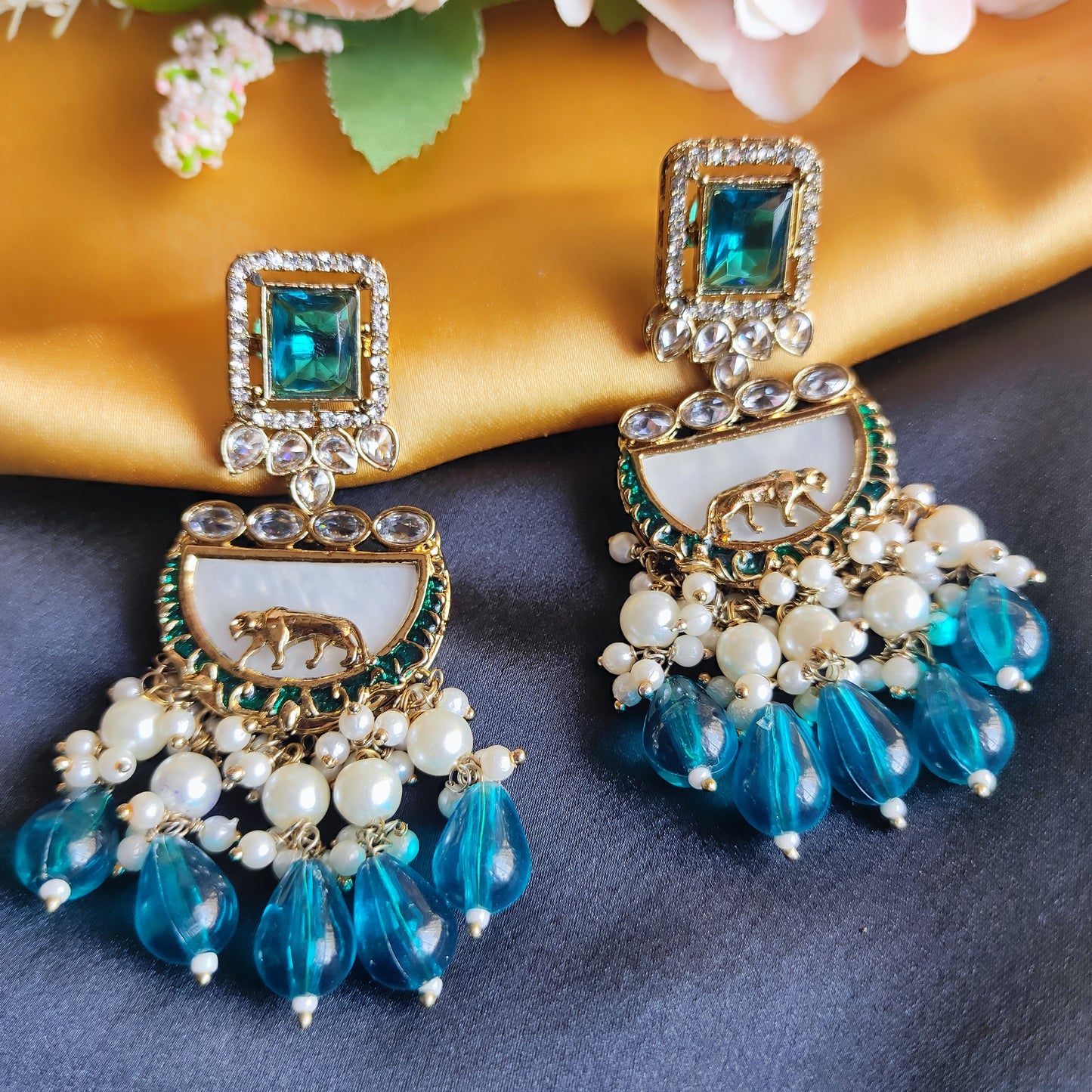 Turquoise Tara premium kundan earring