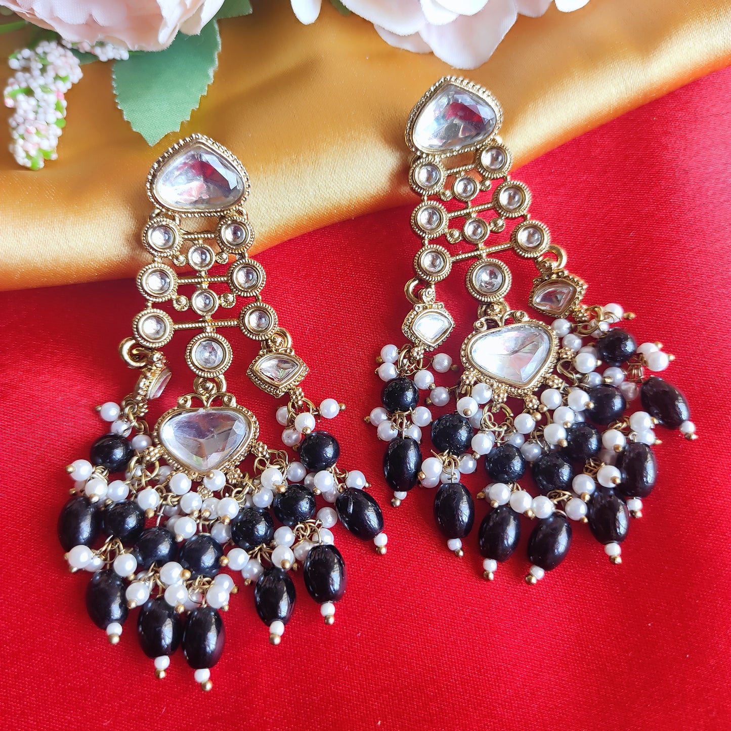 Black Radhika premium kundan earrings