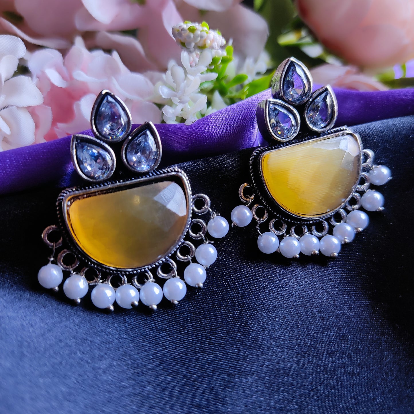 Yellow Dristi monalisa stone earrings