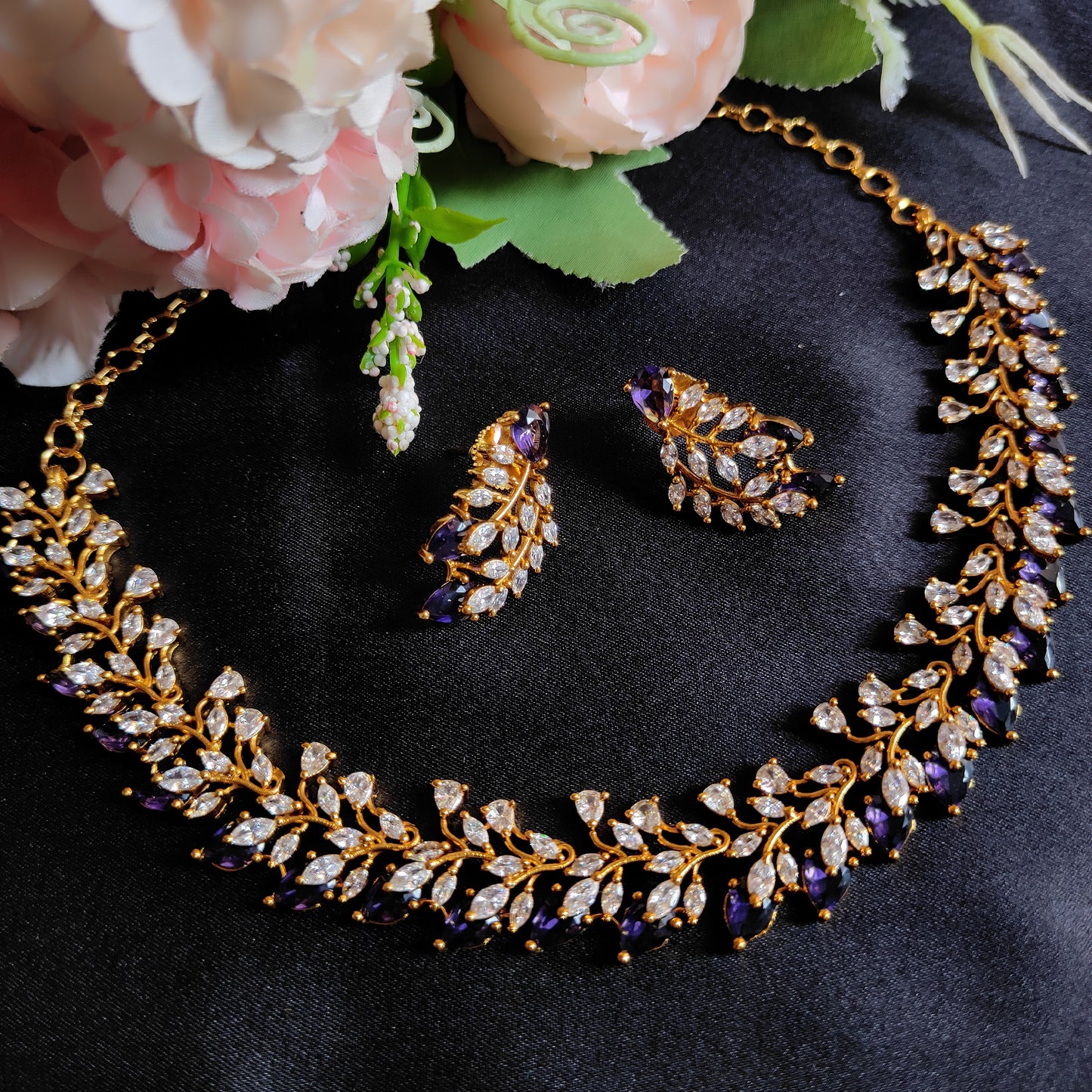 Premium Gold Plated Purple Necklace set