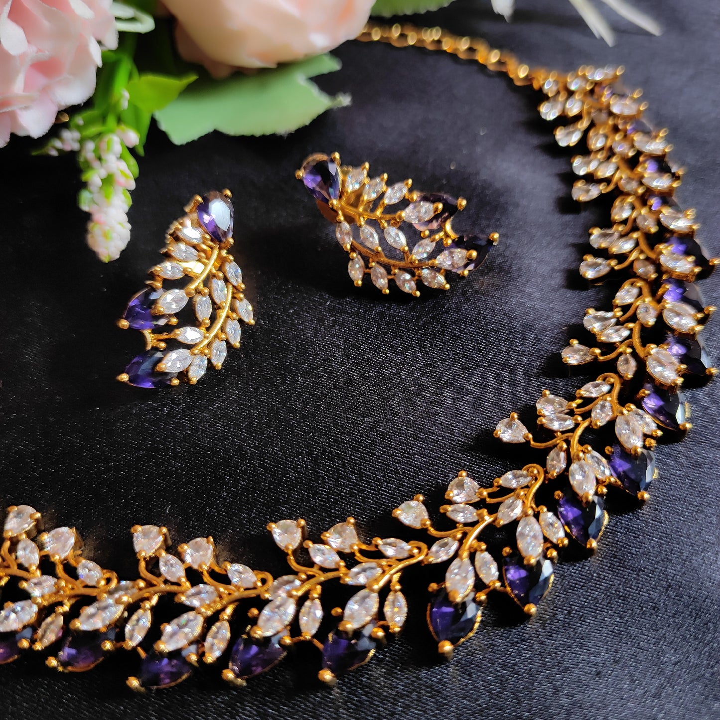 Premium Gold Plated Purple Necklace set