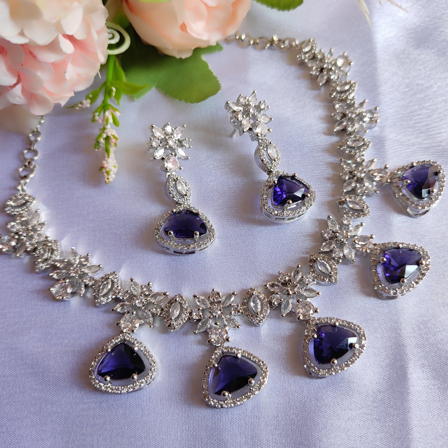 Premium American Diamond Purple Necklace set