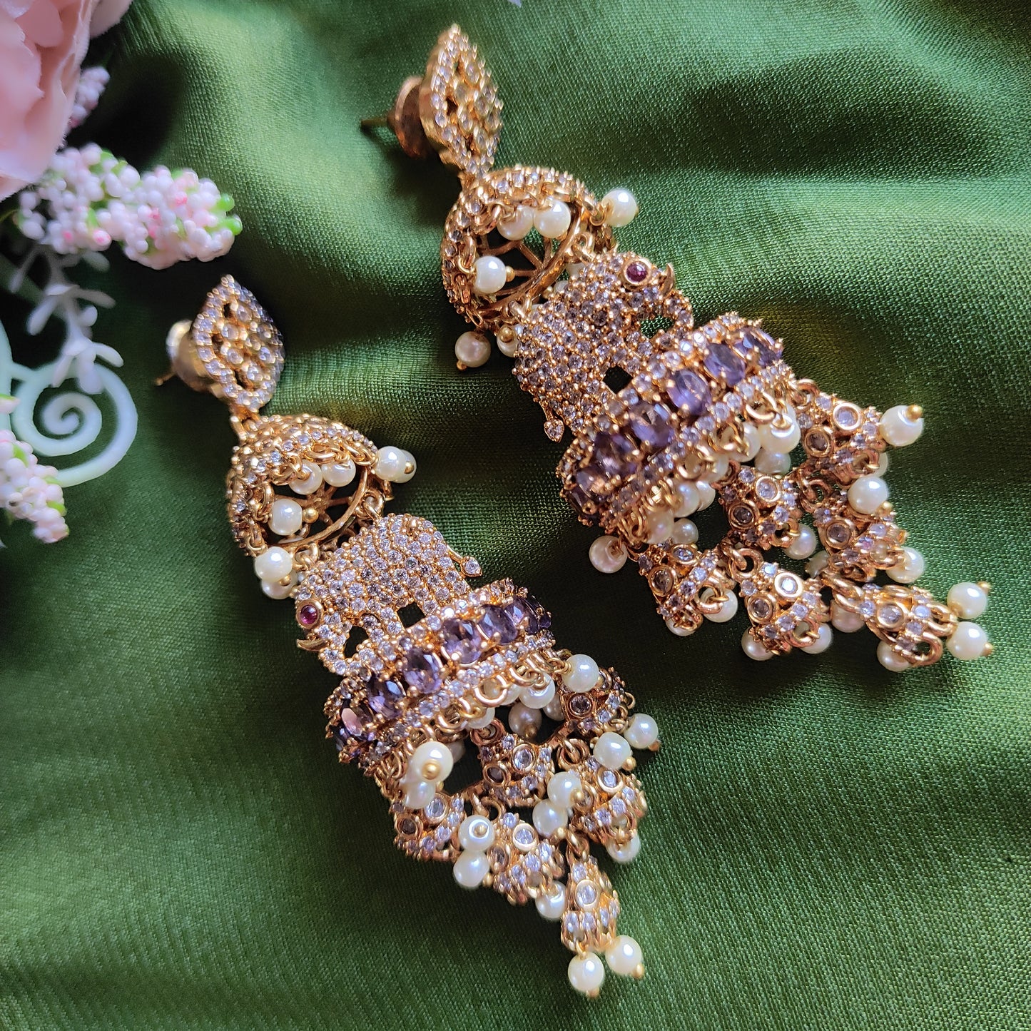 Elephant motif heavy look gold plated earrings