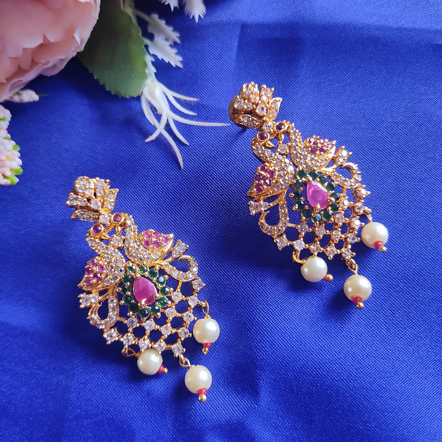 Peacock motif gold plated earrings