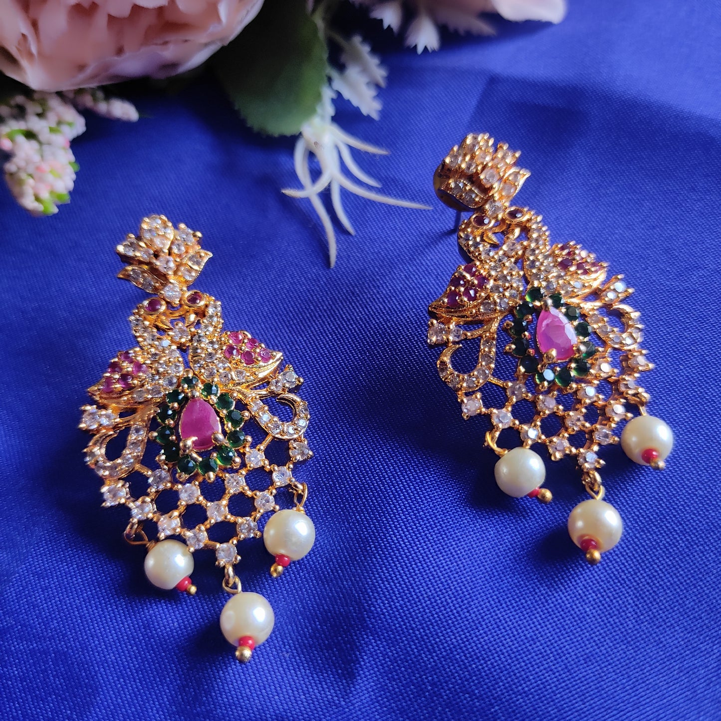 Peacock motif gold plated earrings
