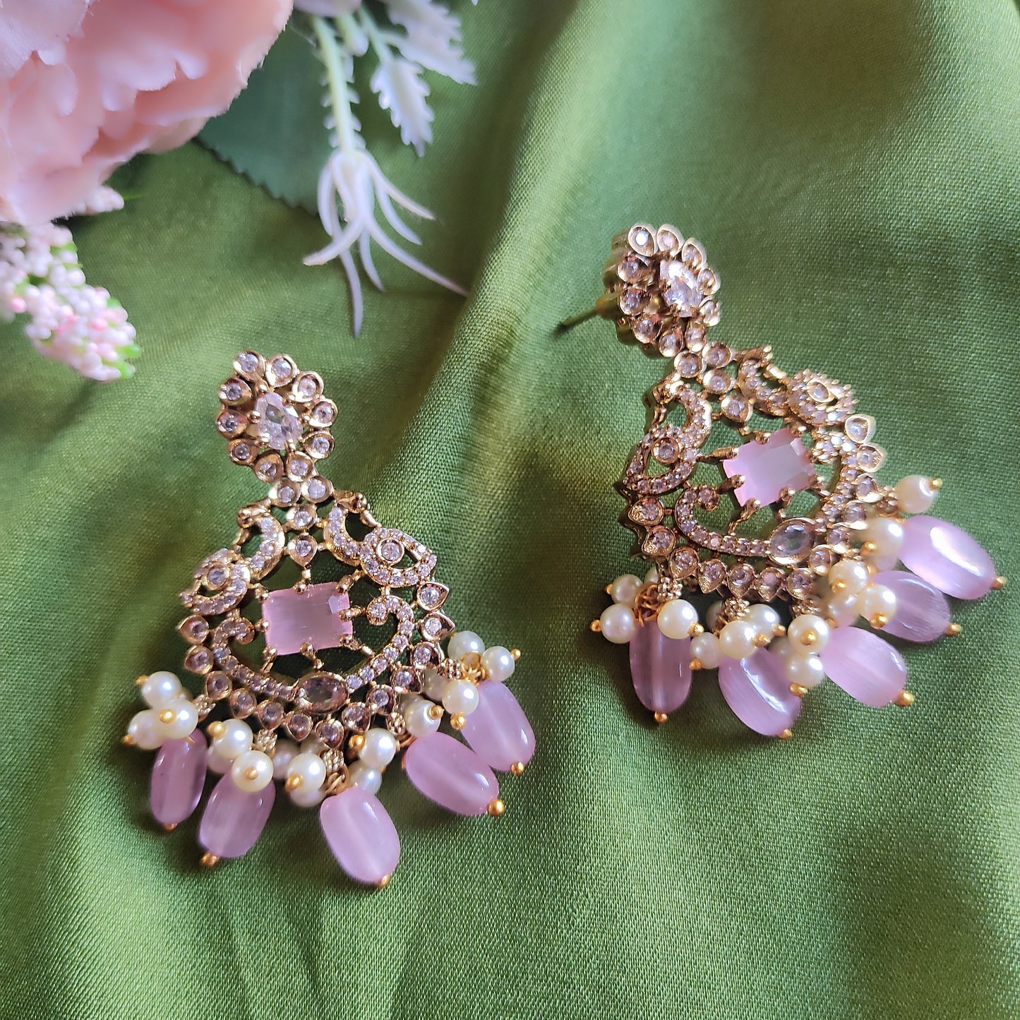 Victorian Blush Pink gold plated earrings