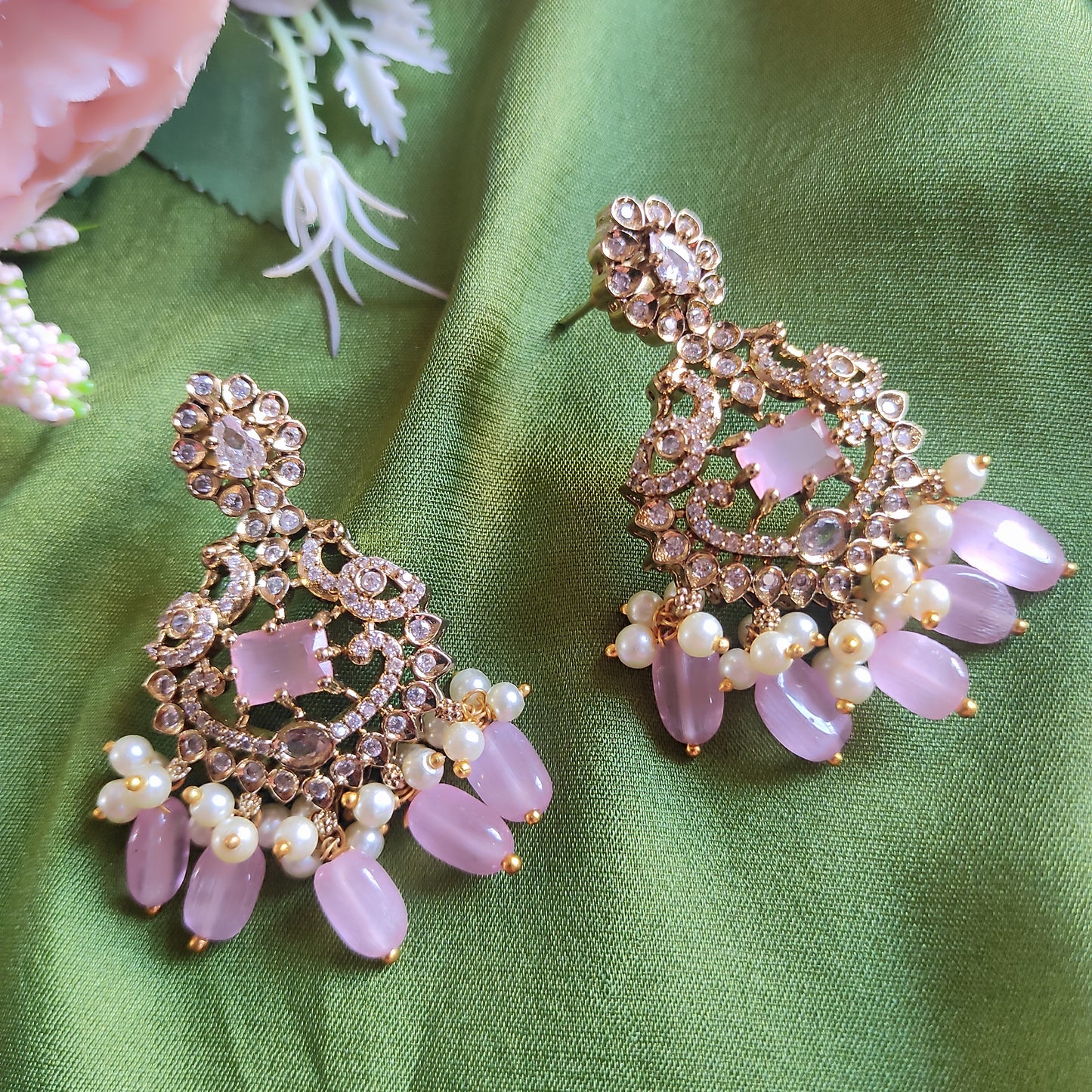 Victorian Blush Pink gold plated earrings