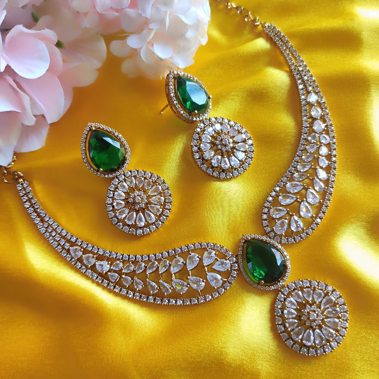 Green drop gold plated Necklace set