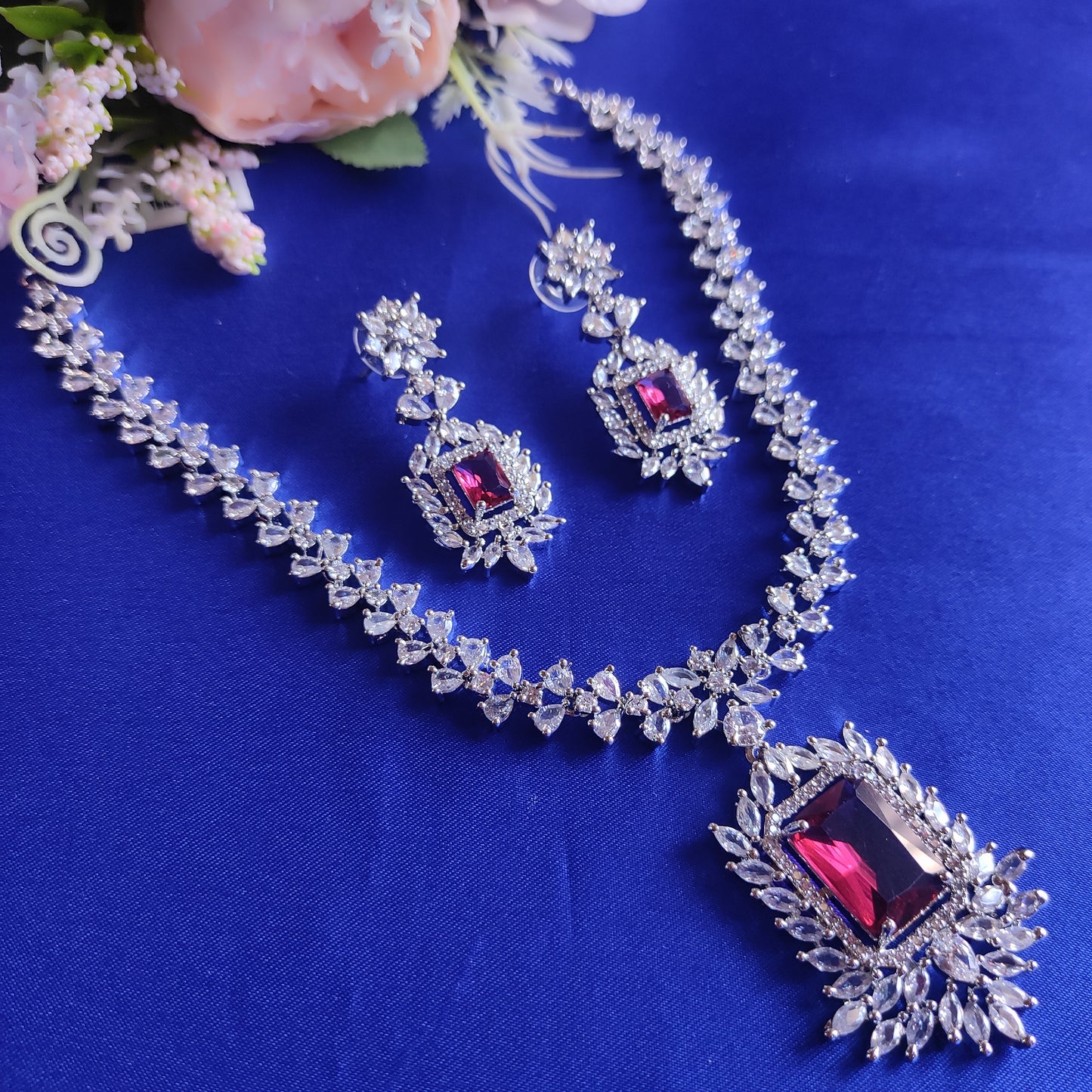 Red AD stone long Necklace set