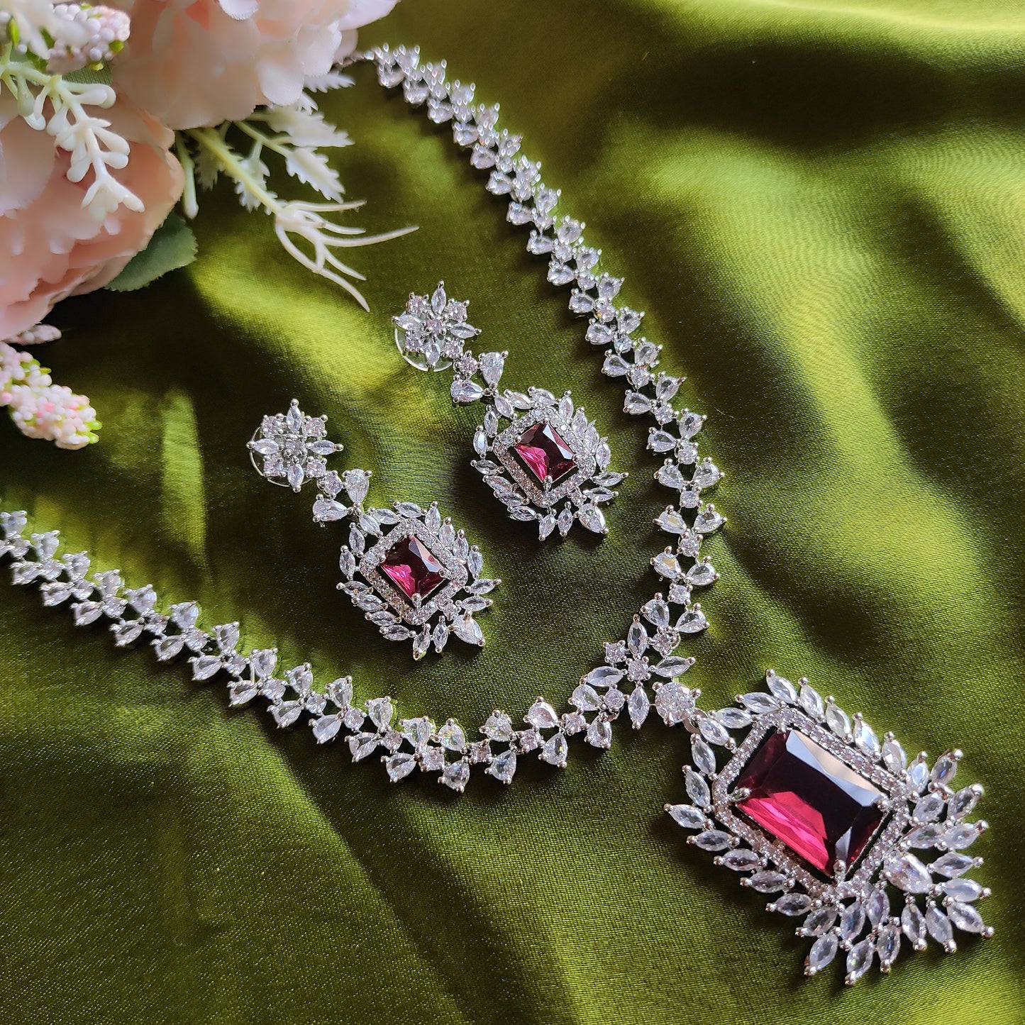Red AD stone long Necklace set