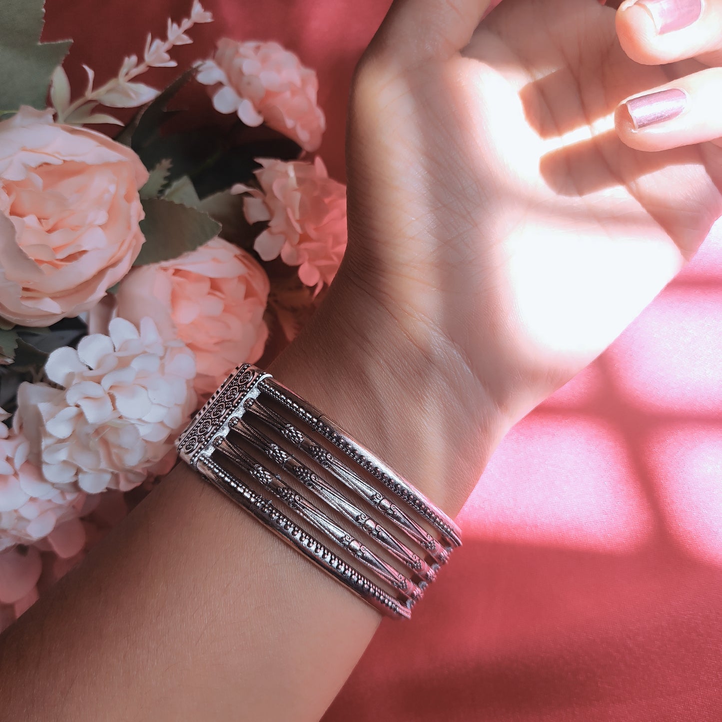 Silver Oxidised Brass Bangle Bracelet for Women