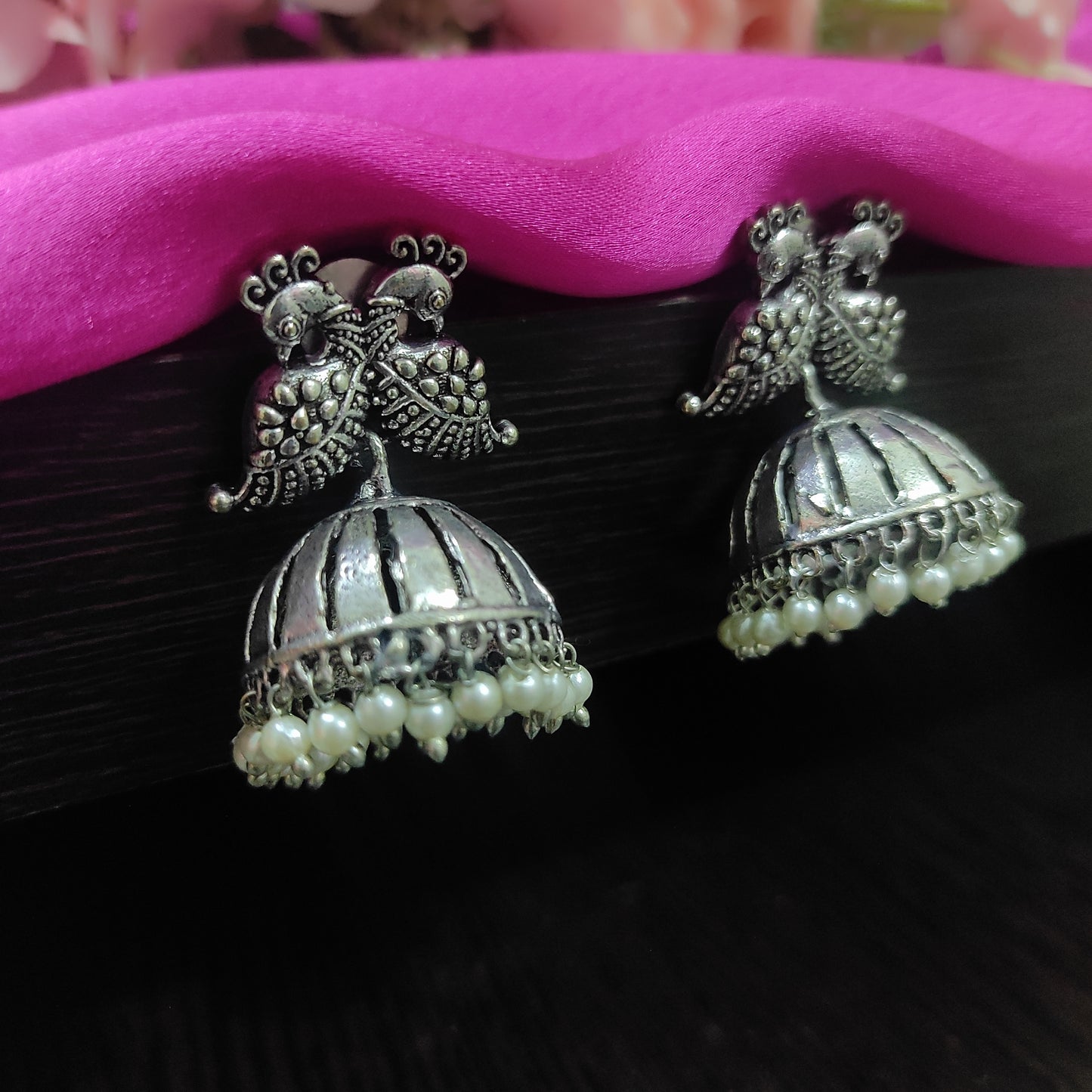 peacock Silver Oxidised Jhumka