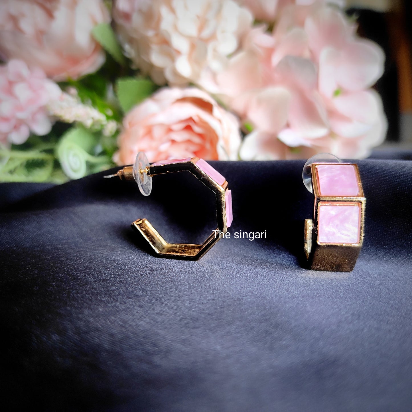 Gold Plated Hoop Earrings in Baby Pink