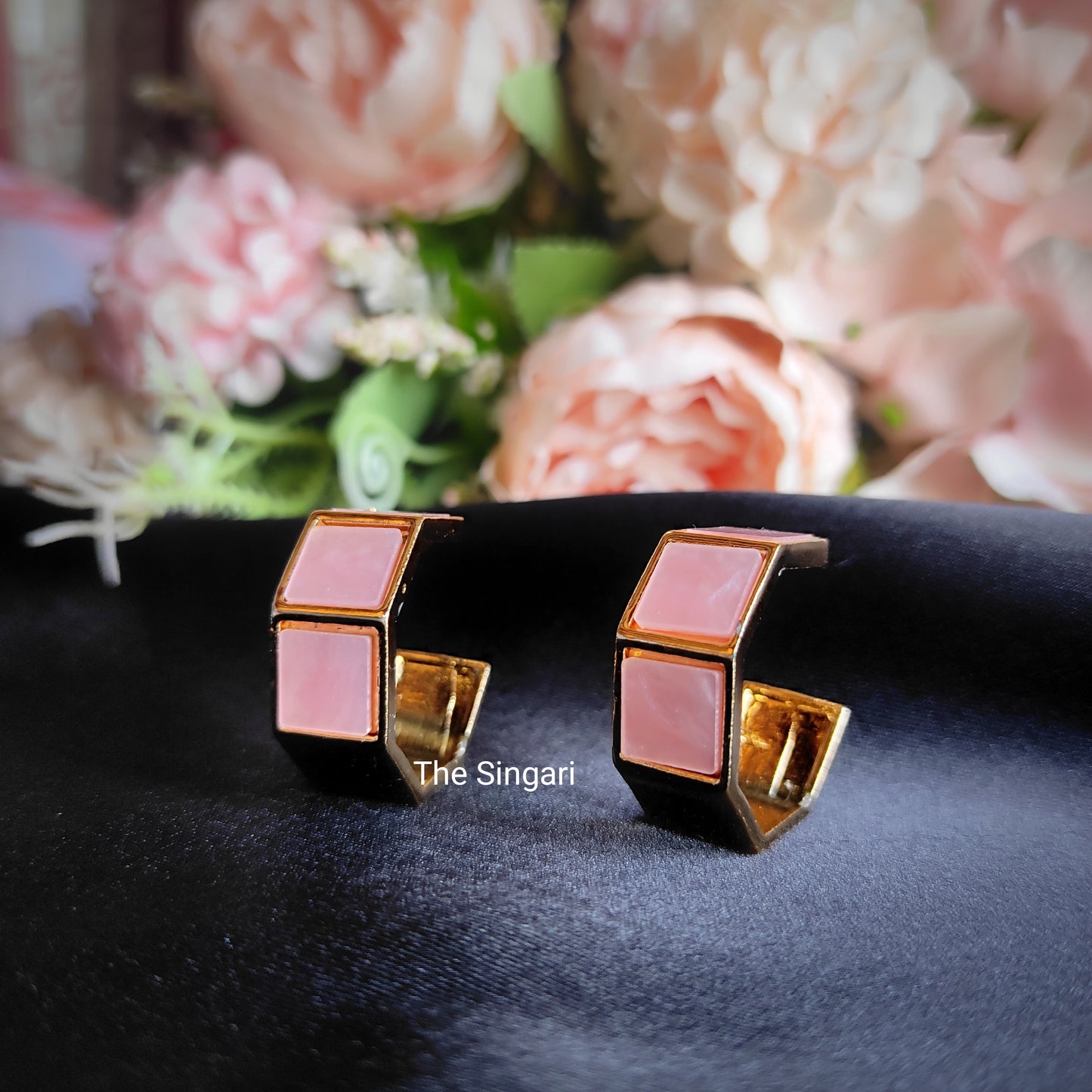 Gold Plated Hoop Earrings in Pink