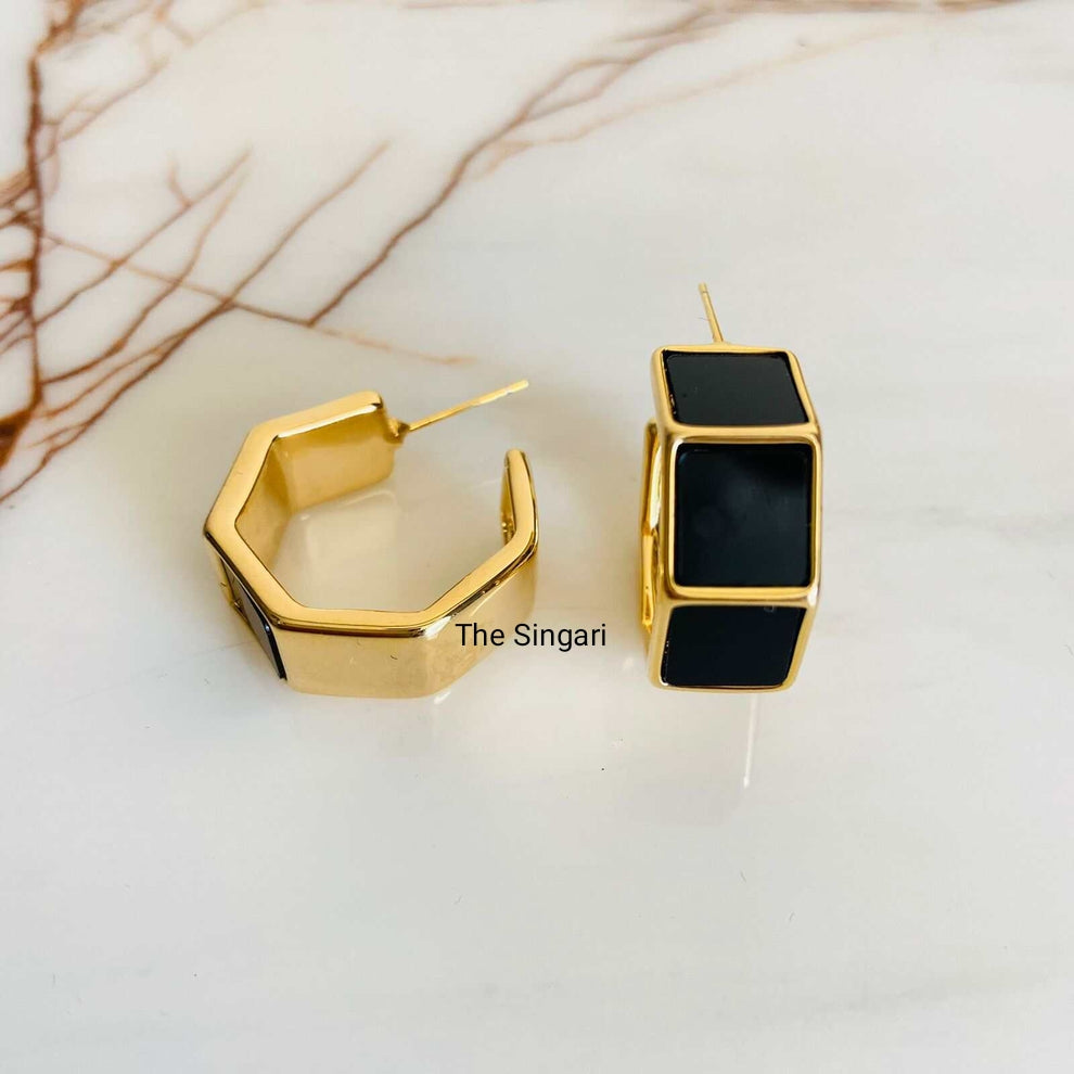 Gold Plated Hoop Earrings in Black