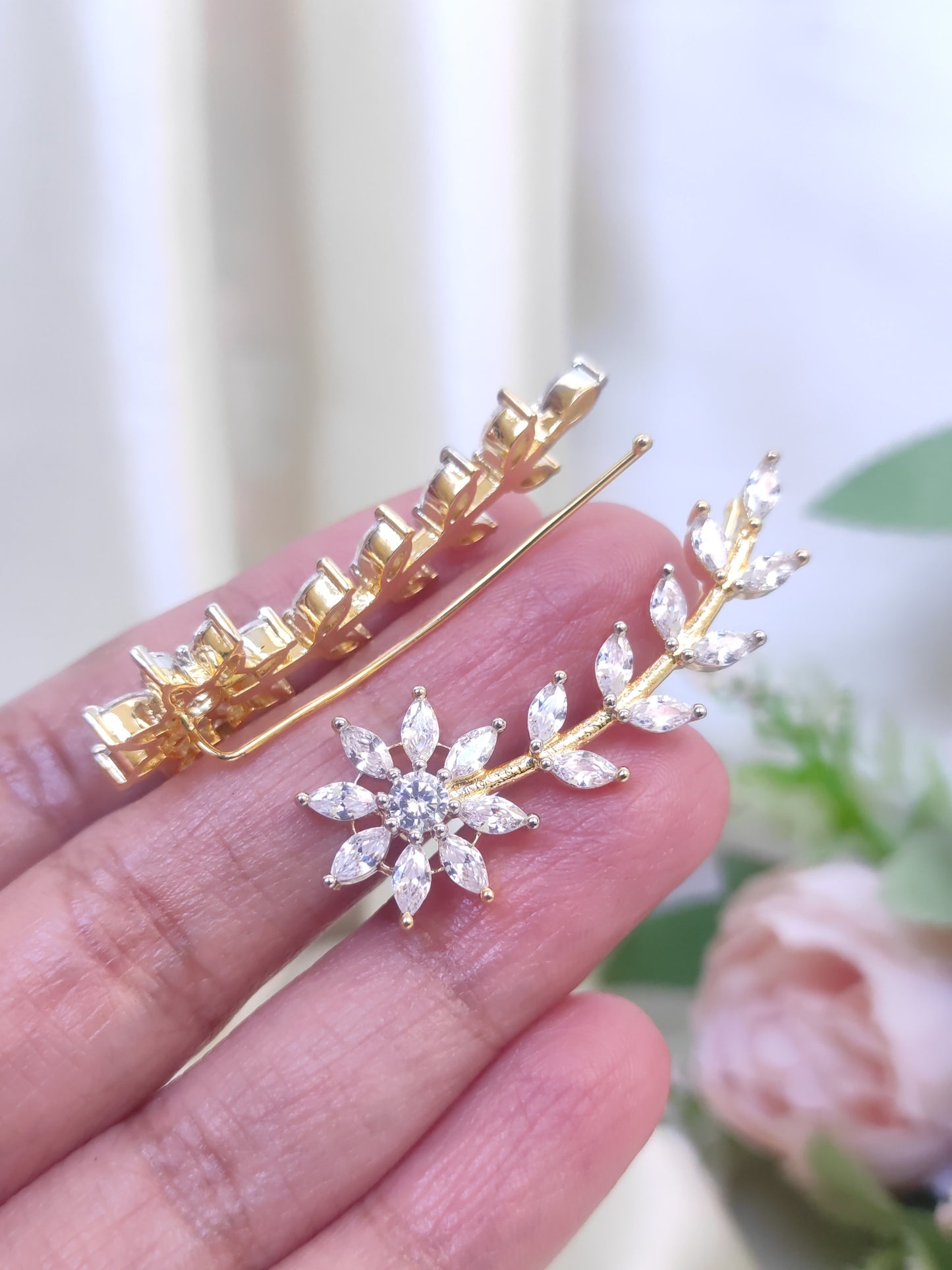 Floral Vine CZ Ear Cuff – Gold Finish