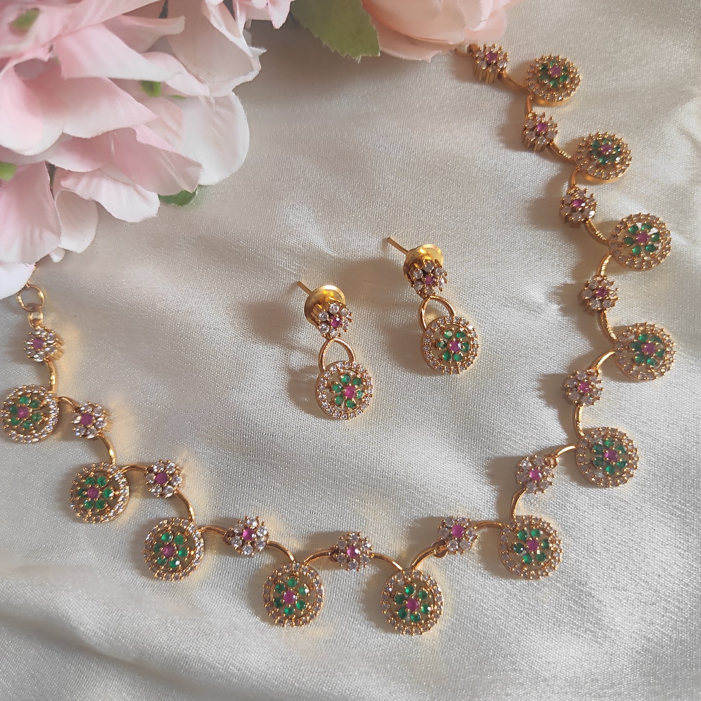 Pink and green fine necklace set