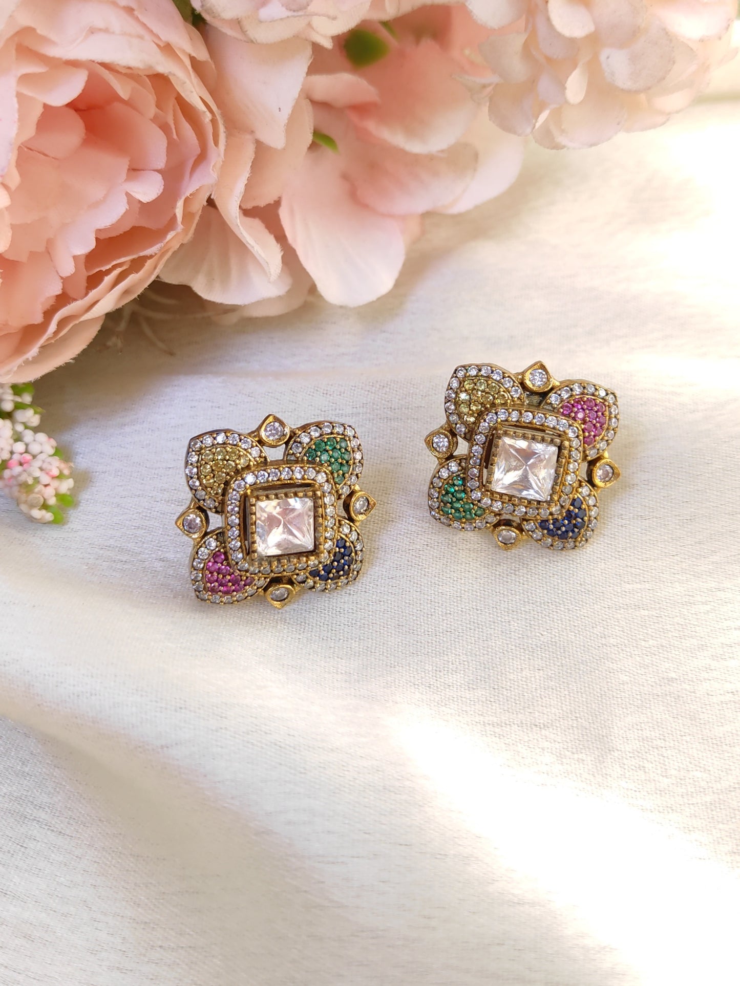 Royal Polki Multicolour Stud Earrings