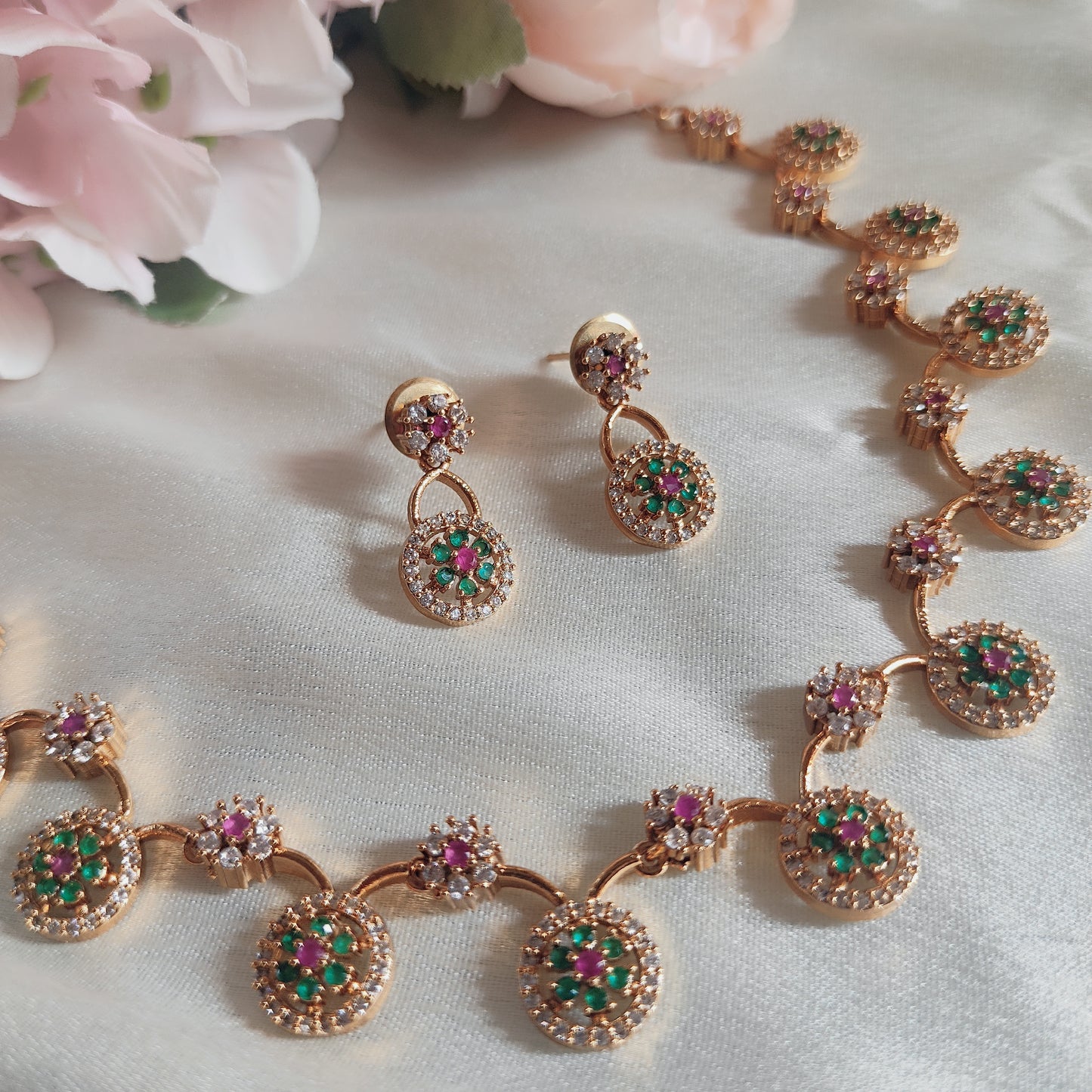 Pink and green fine necklace set