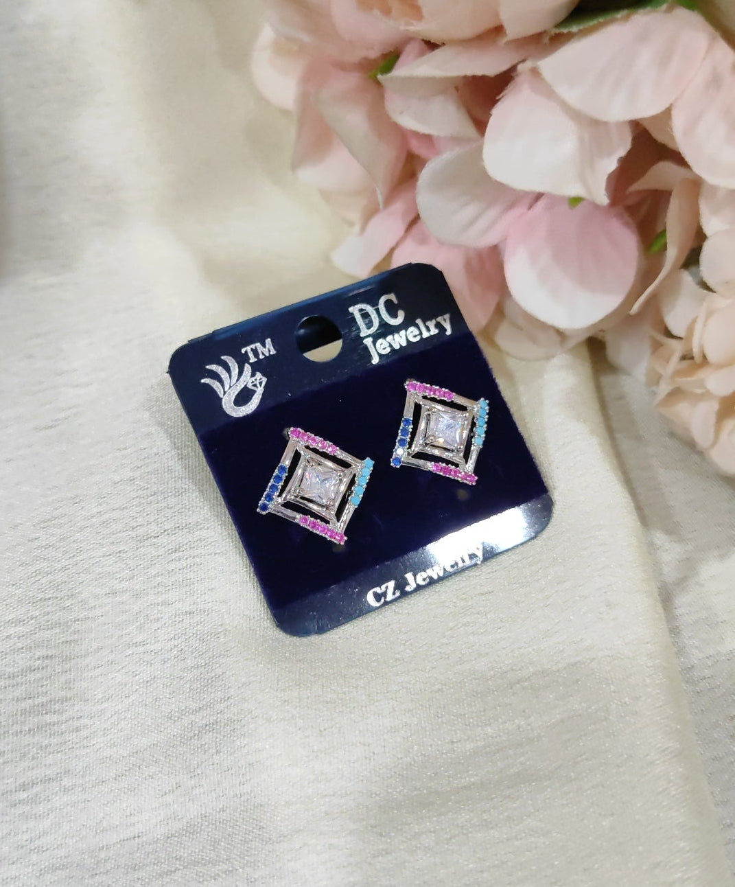 Silver finish square shape studs for daily wear