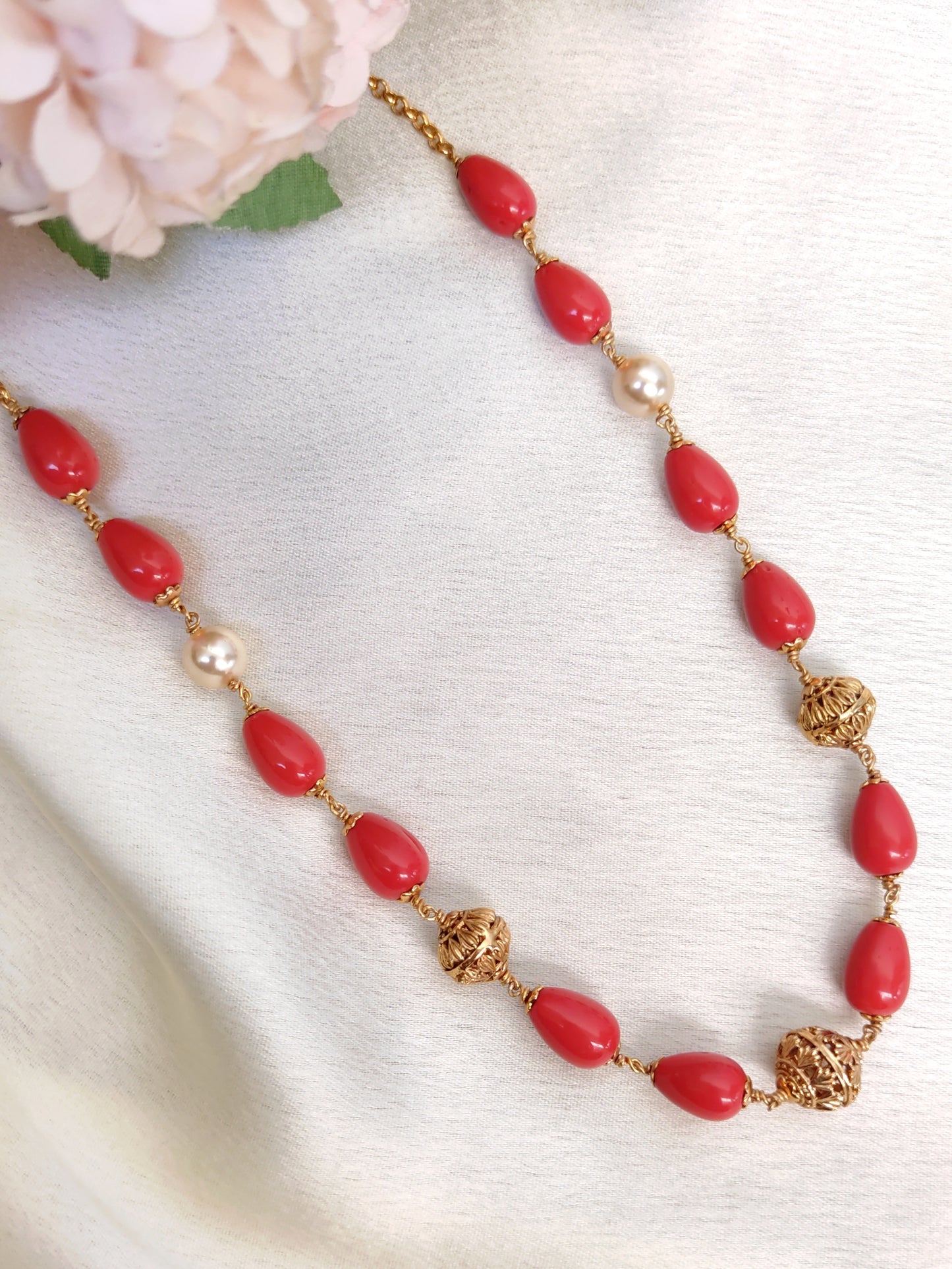 Simple Coral mala necklace