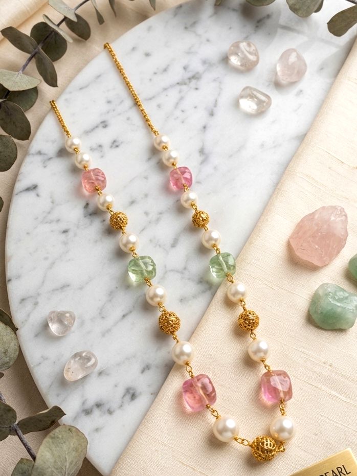 Blush & Mint Crystal Pearl Necklace Chain