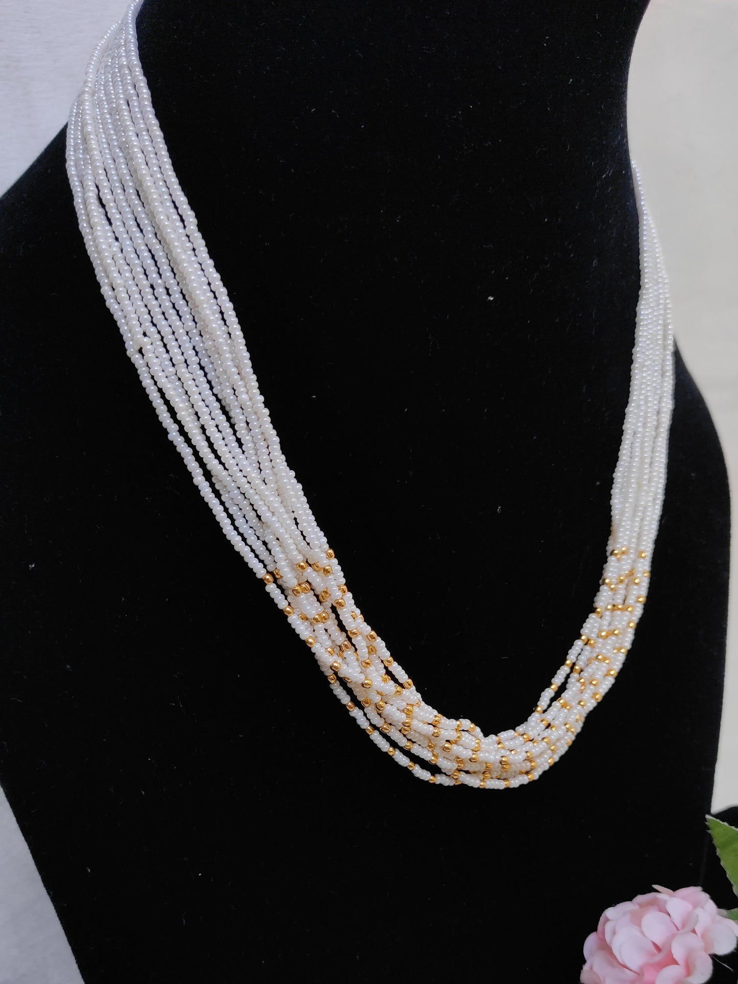 White Seed Beads Multi-Layer Chain – Elegant Daily Wear Imitation Necklace