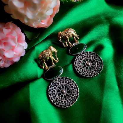 Silver-Plated elephant motif Drop Earrings in Green