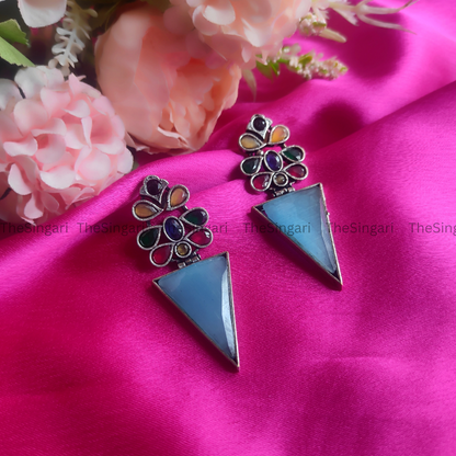 Designer Monalisa Silver Replica Dangler Earrings in Blue