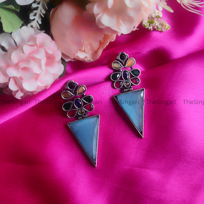 Designer Monalisa Silver Replica Dangler Earrings in Blue