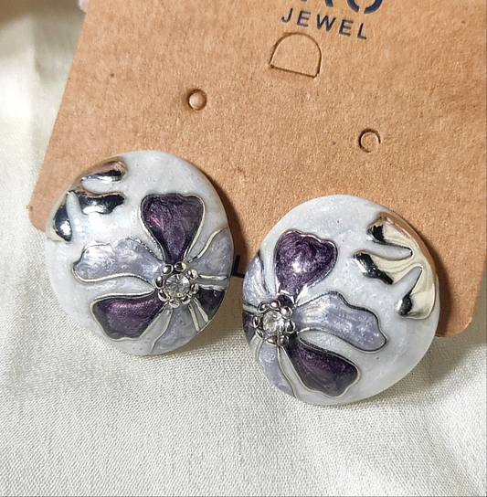 Floral white lilac charm Stud earrings - light weight Daily Wear for College and Office