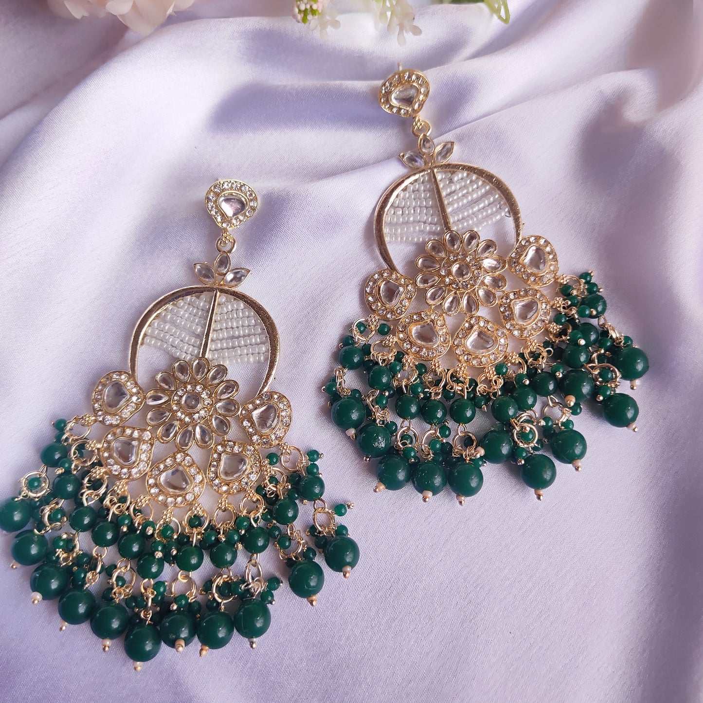 Dark green Vinata kundan earrings