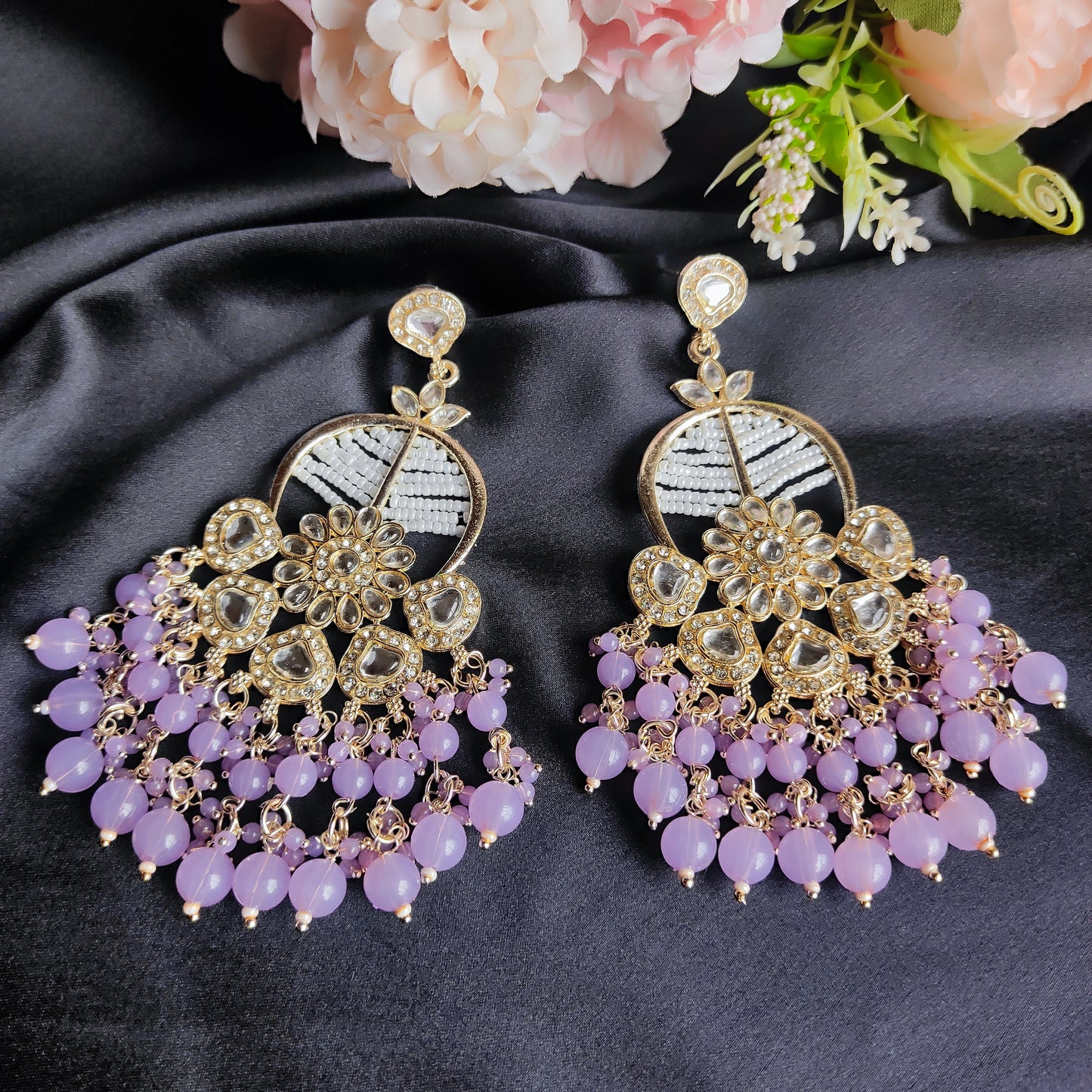 Lavender Vinata kundan earrings