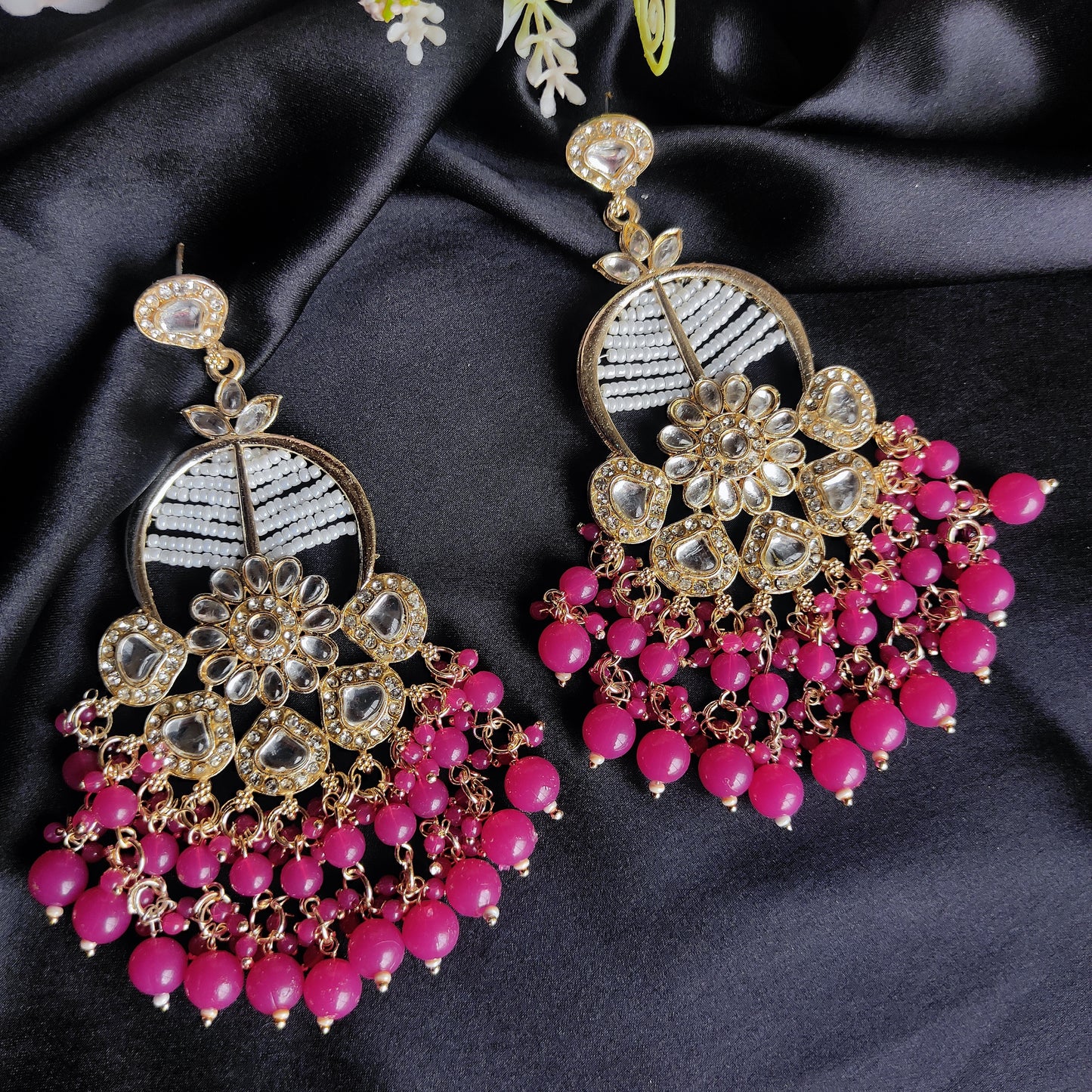 Rani pink Vinata kundan earrings