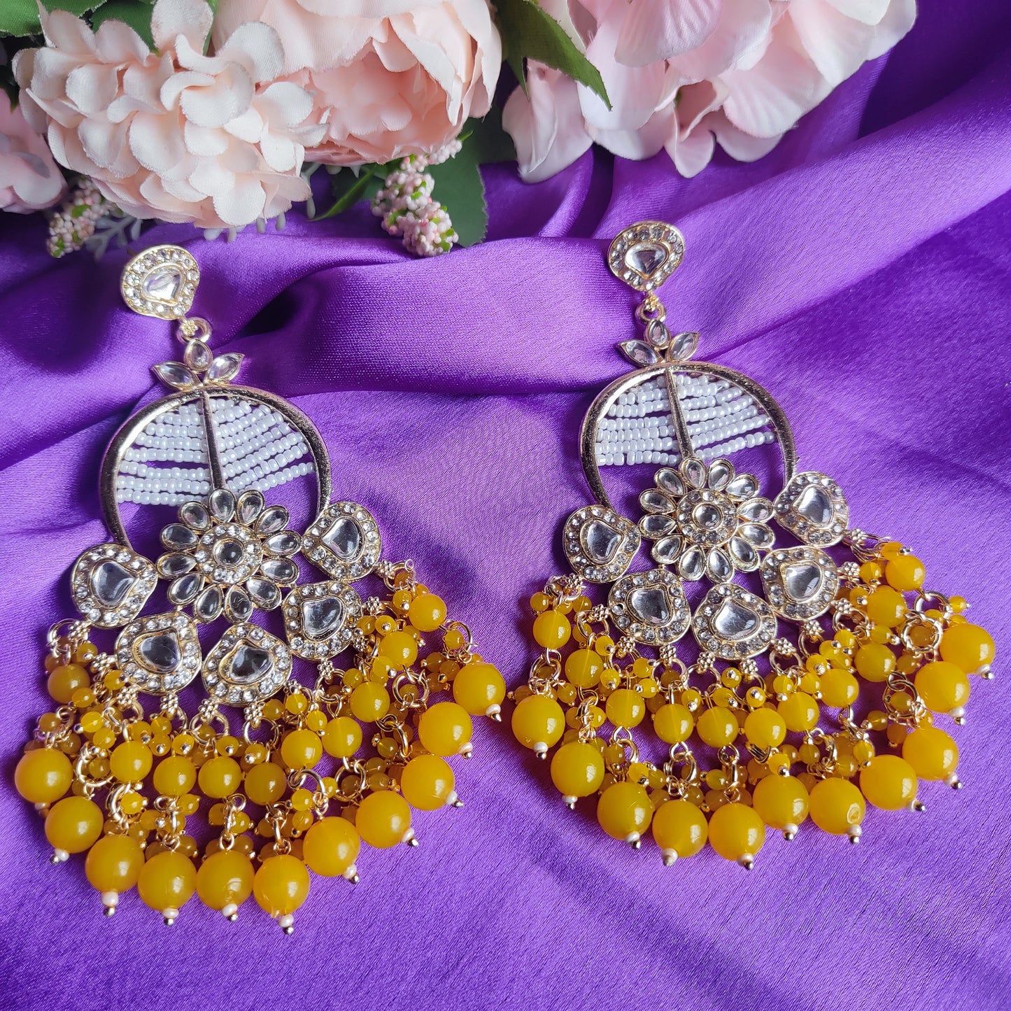 Yellow Vinata kundan earrings