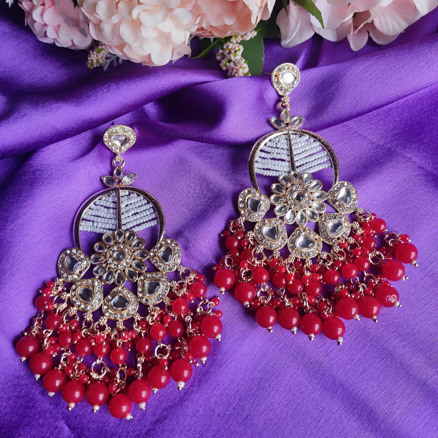 Red Vinata kundan earrings