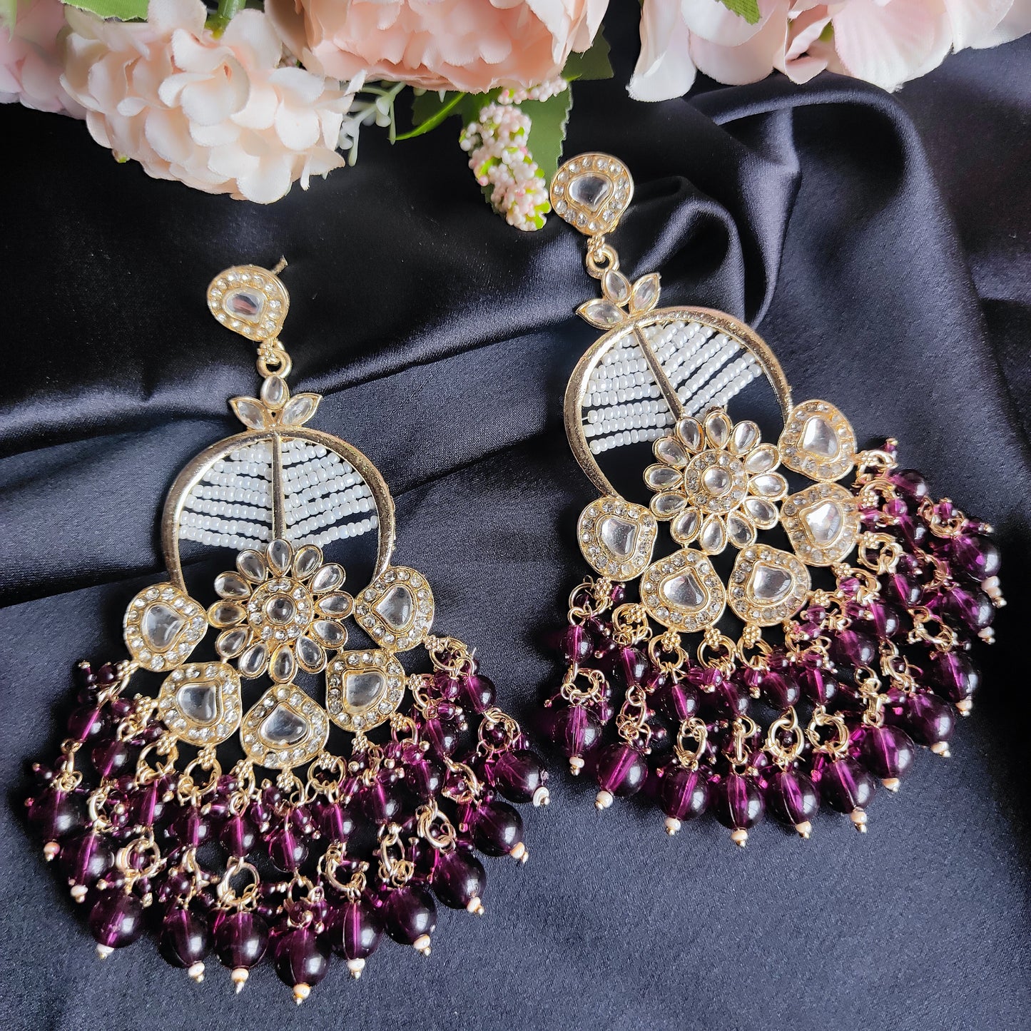 Purple Vinata kundan earrings