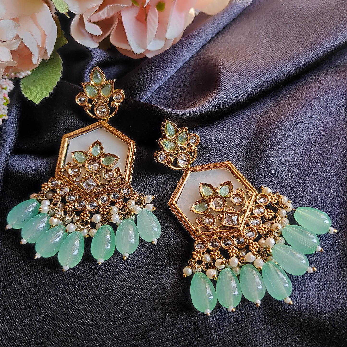 Mint green Hex premium kundan earring