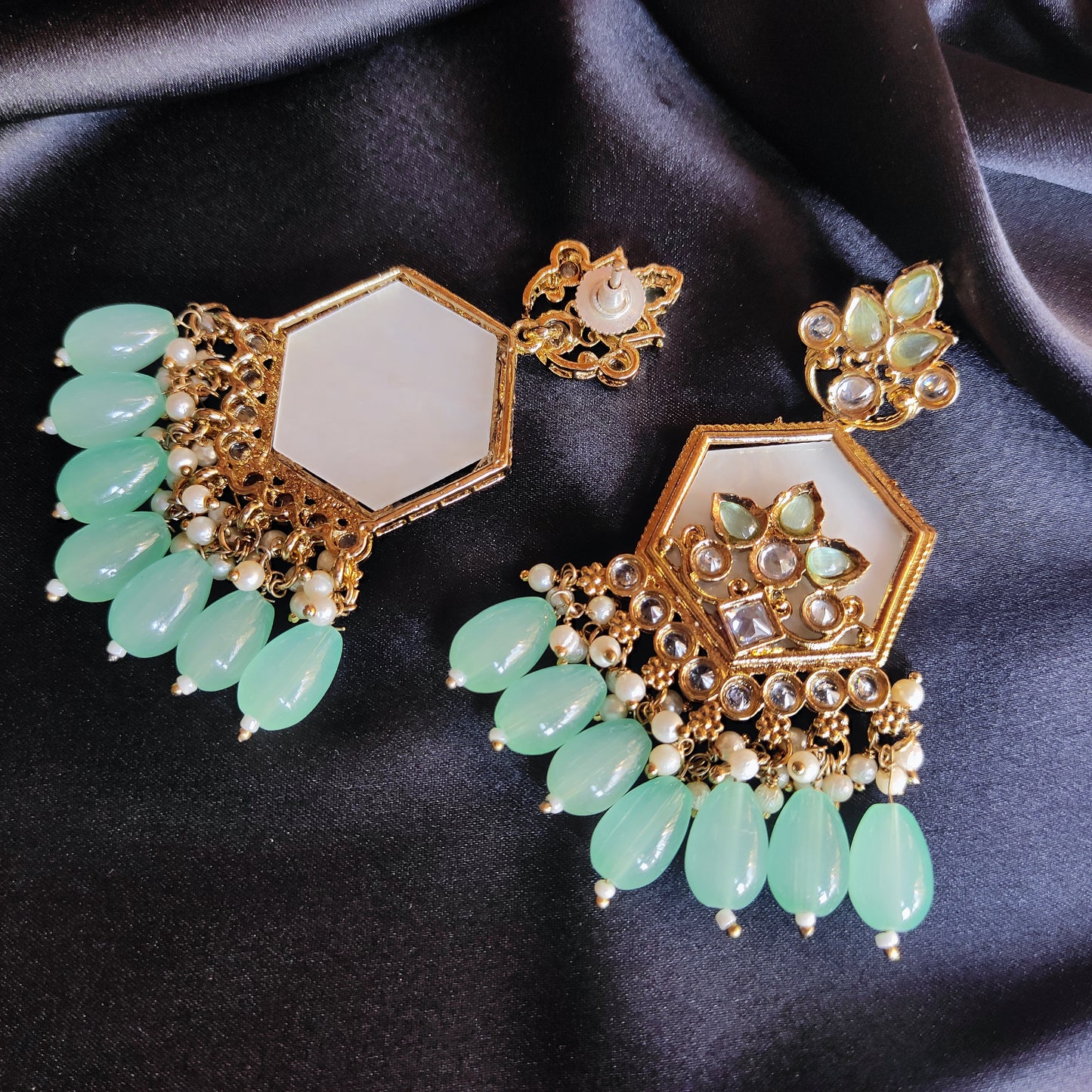 Mint green Hex premium kundan earring