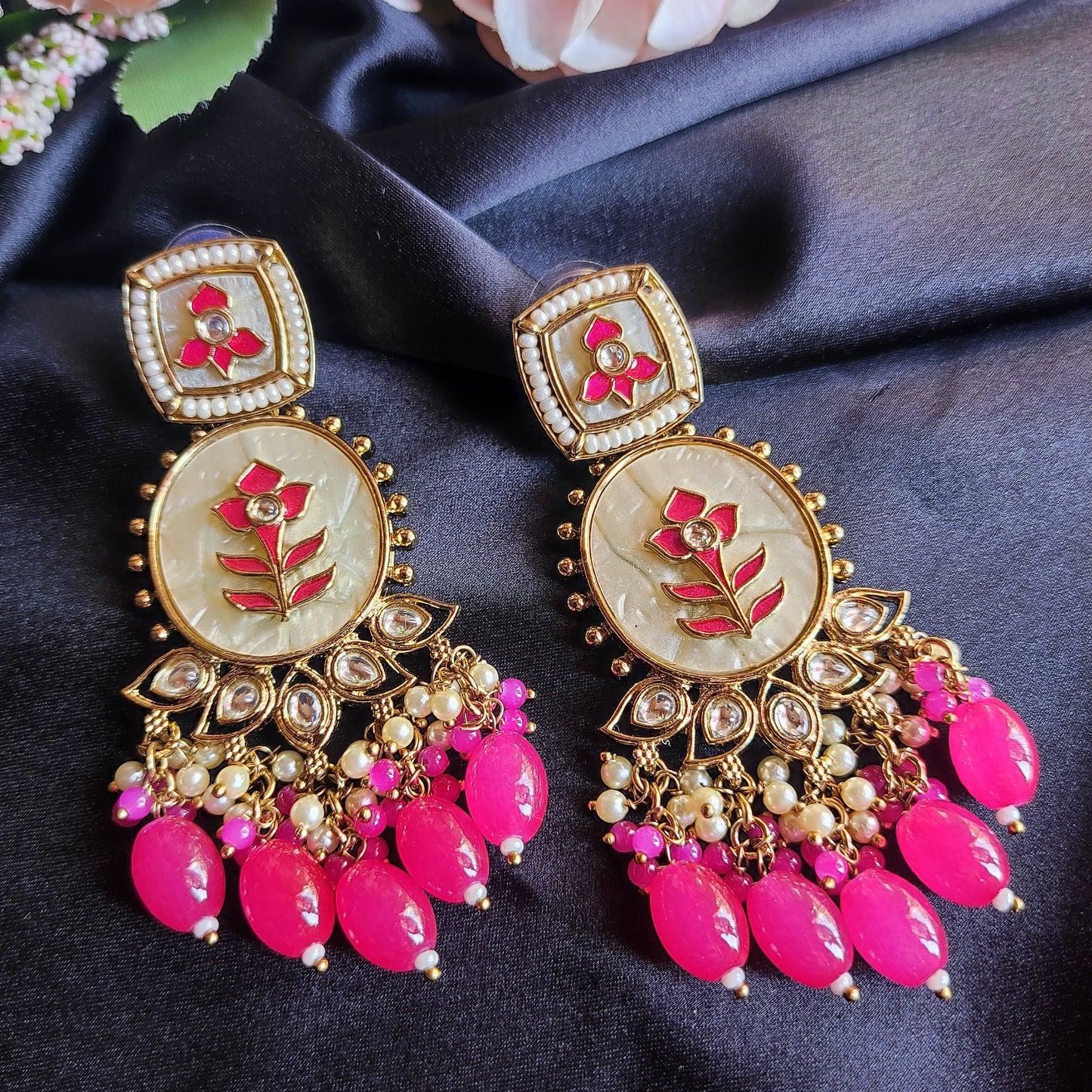 Rani Pink Luna premium kundan earring